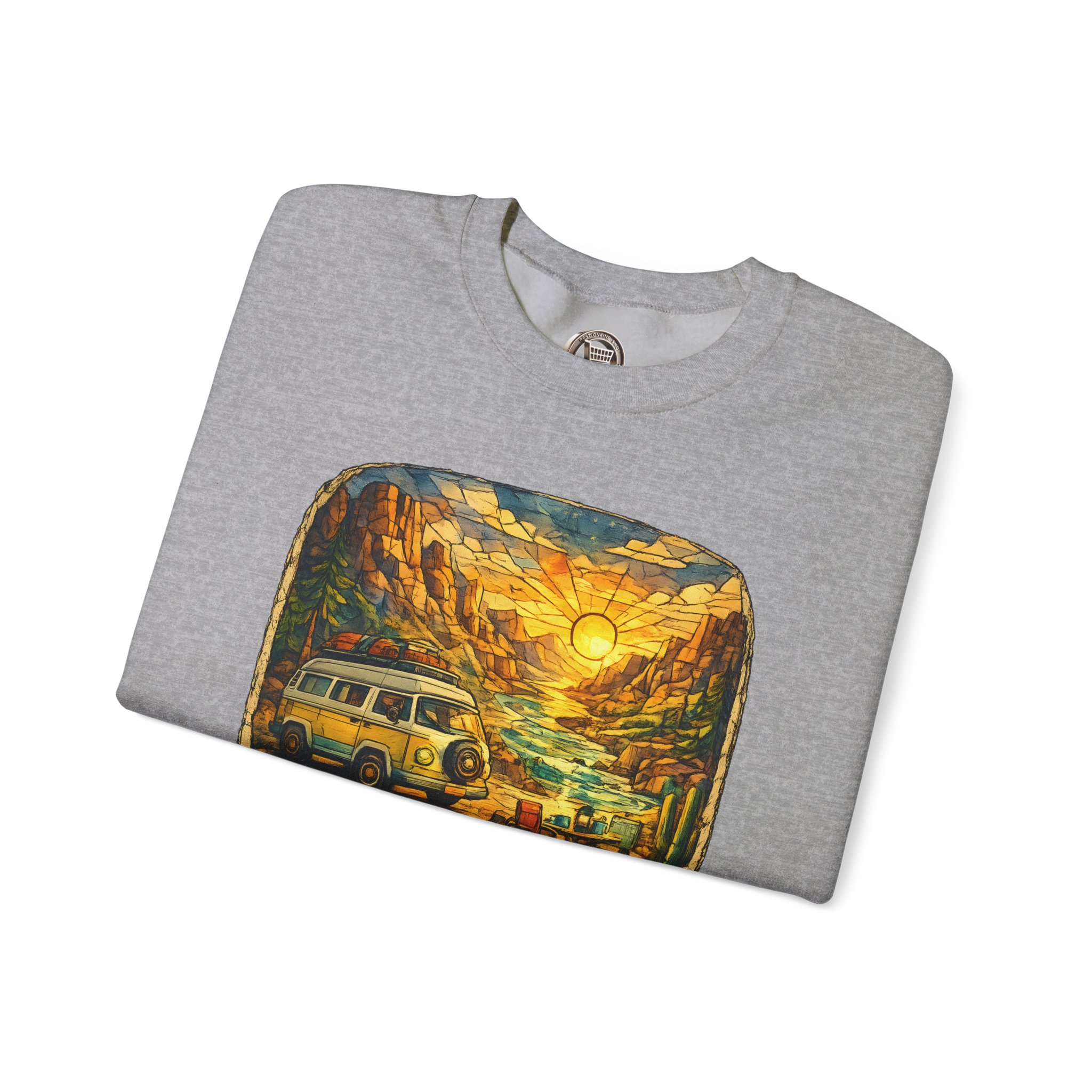 Unisex Heavy Blend™ Crewneck Sweatshirt — "Chase The Settings Sun" Design Cubic-Line
