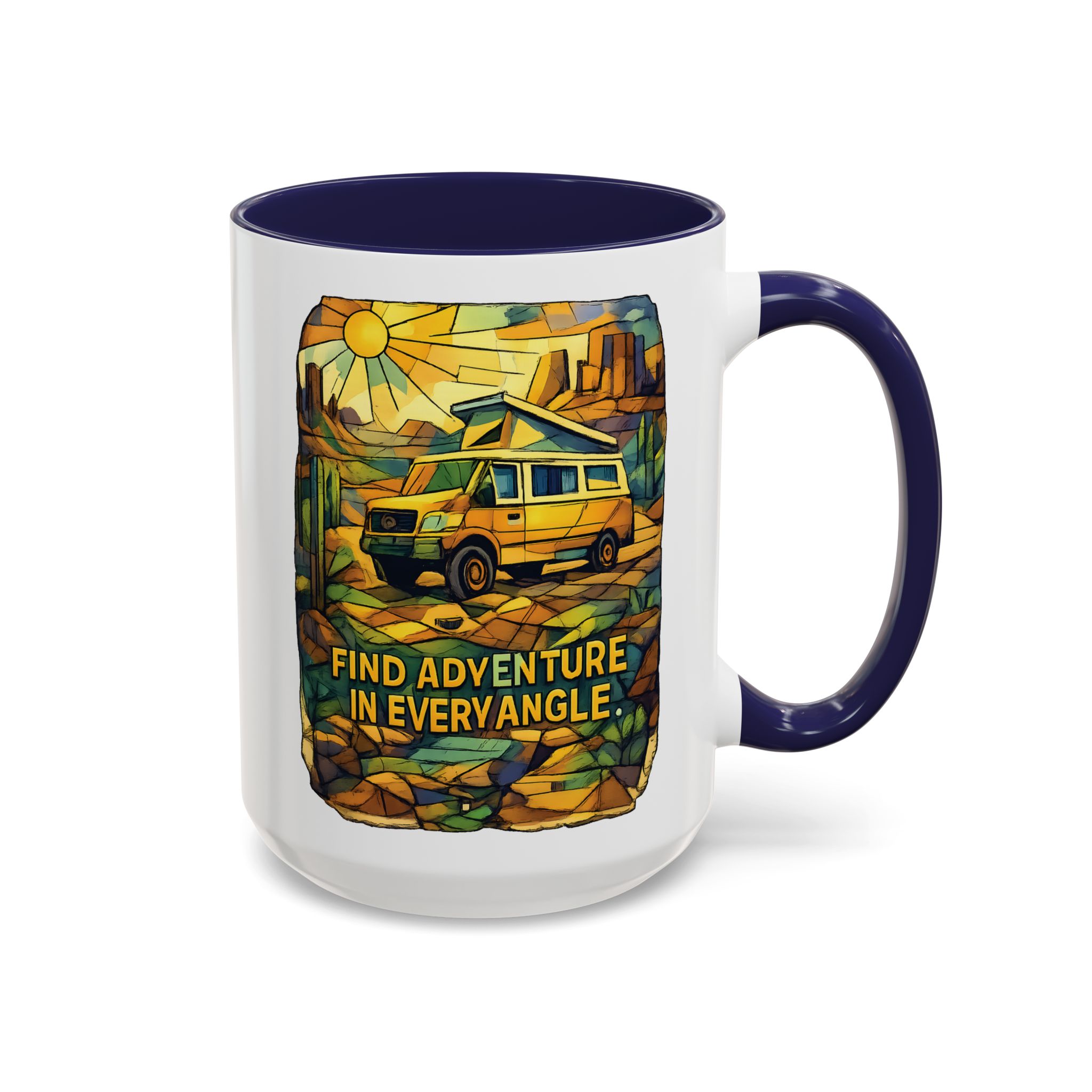 Accent Coffee Mug (11, 15oz) — "Find Adventure In Every Corner" Design Cubic-Line