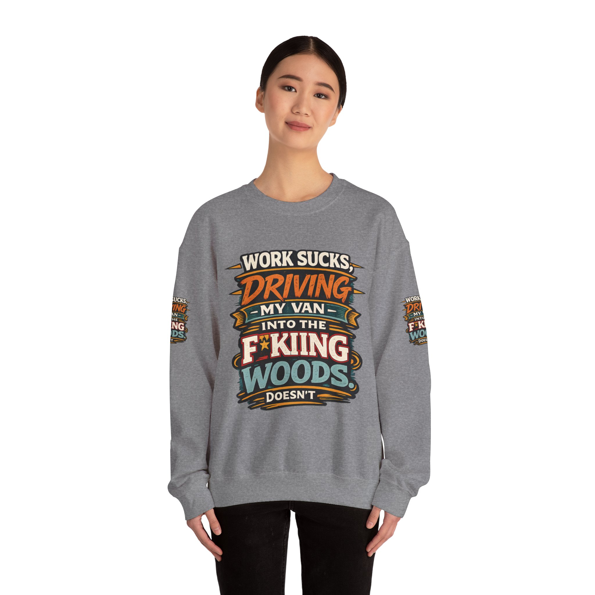 Unisex Heavy Blend™ Crewneck Sweatshirt — "Work Sucks" Design F**K-Line