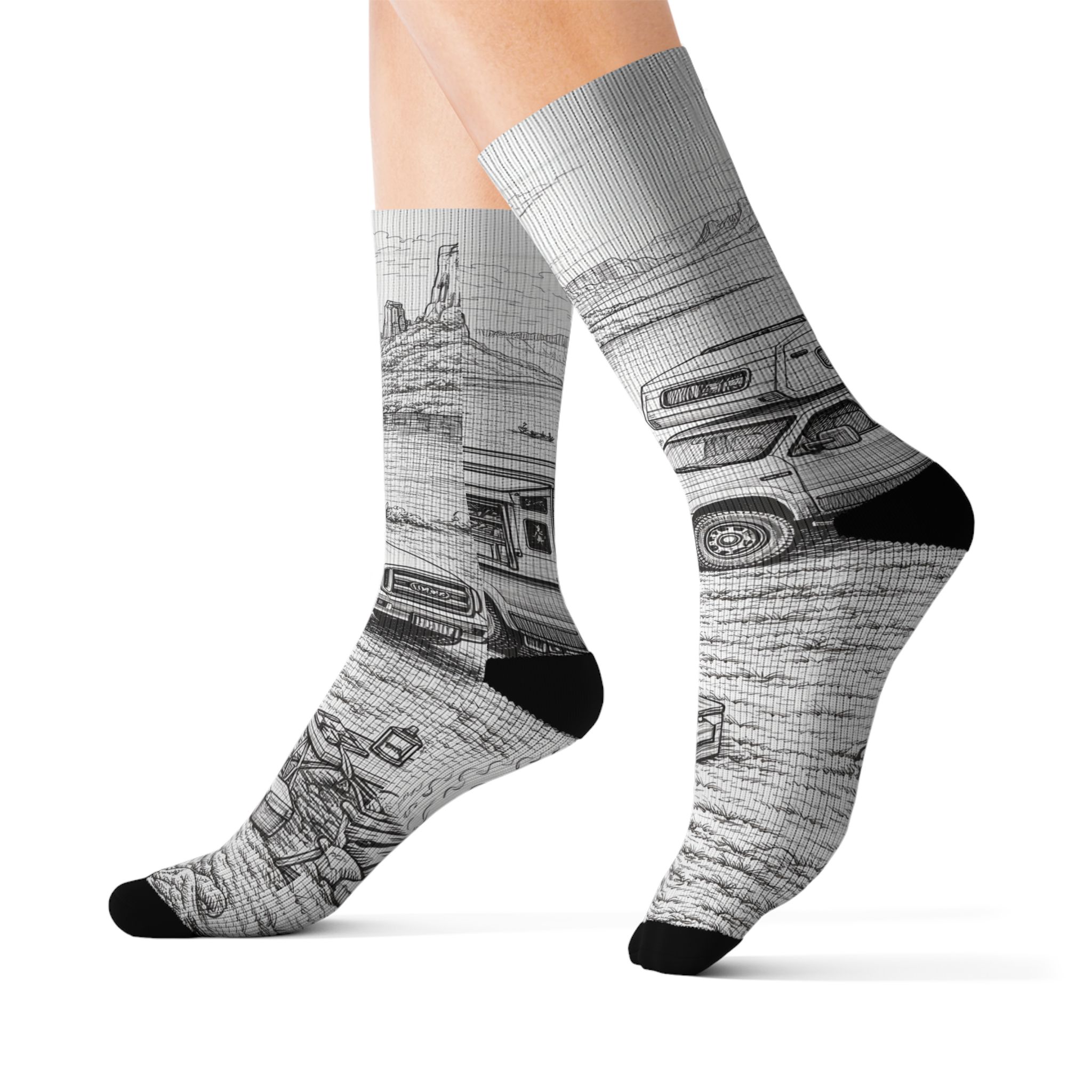 Sublimation Socks — Retro Camper Roadtrip Crew Socks