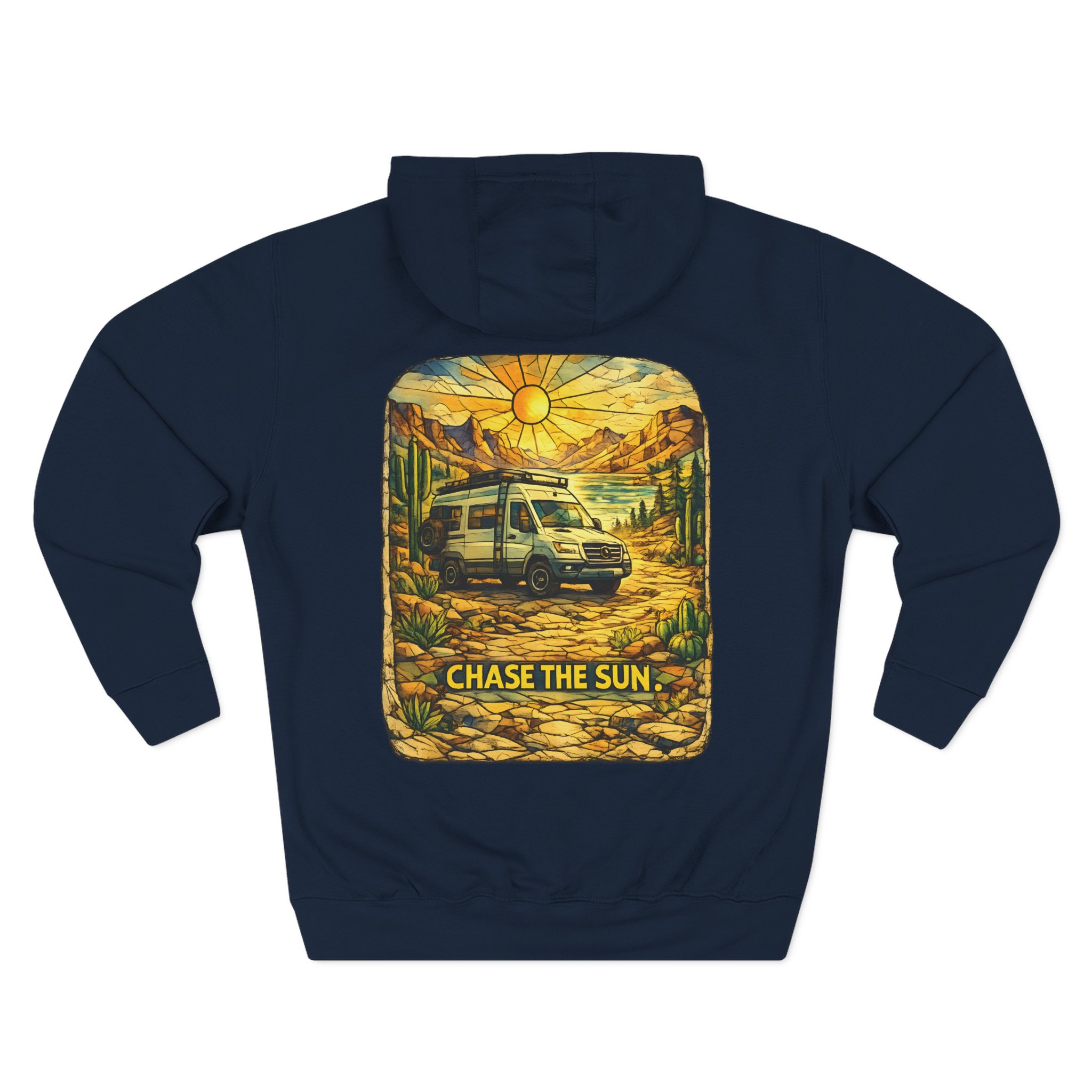 Three-Panel Fleece Hoodie - "Chase The Sun" Design Cubic-Line