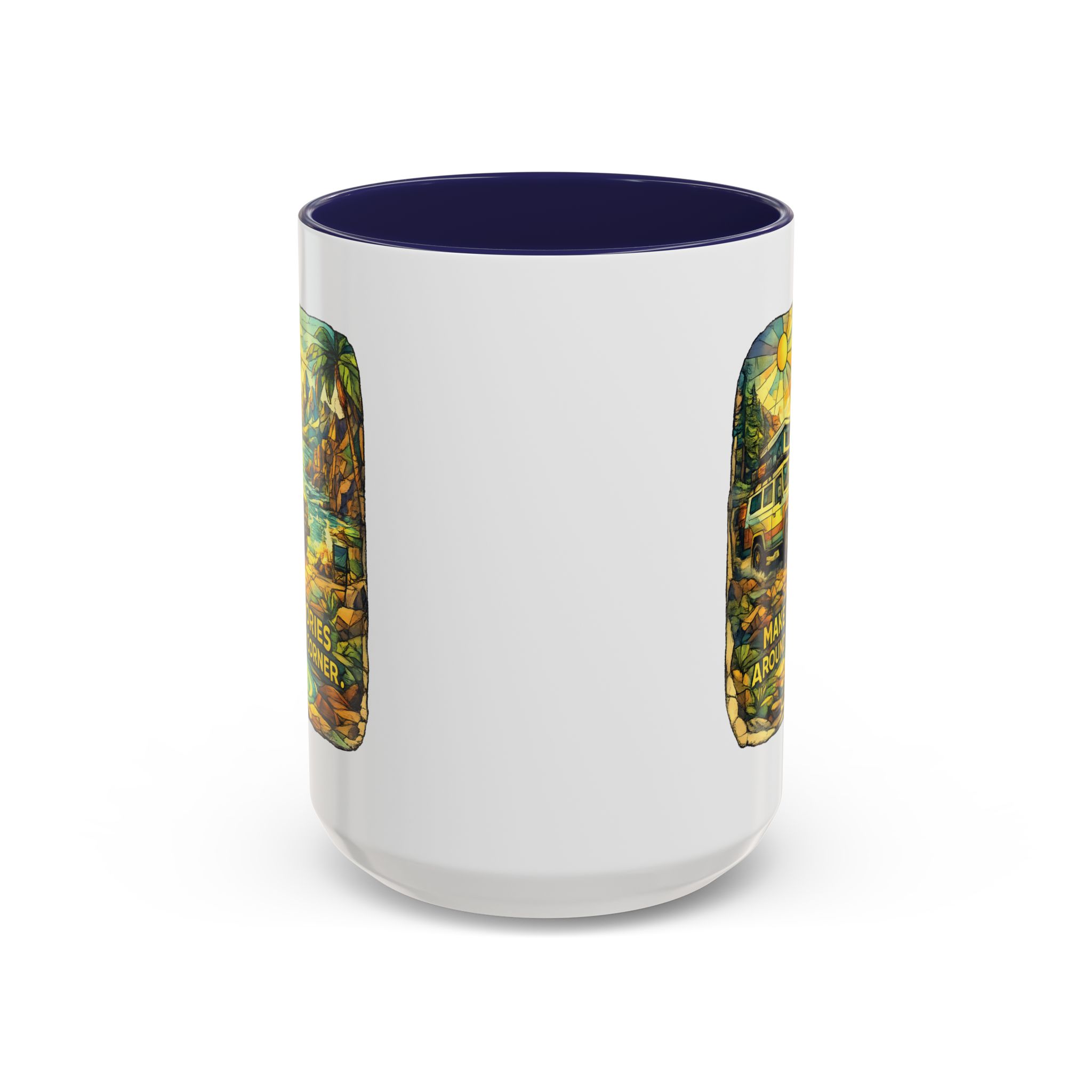Accent Coffee Mug (11, 15oz) — "Make Memories Around Every Corner" Design Cubic-Line