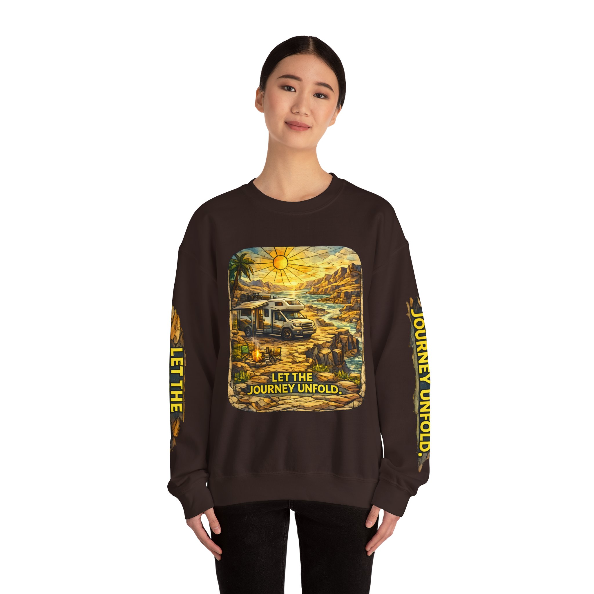 Unisex Heavy Blend™ Crewneck Sweatshirt — "Let The Journey Unfold" Design Cubic-Line