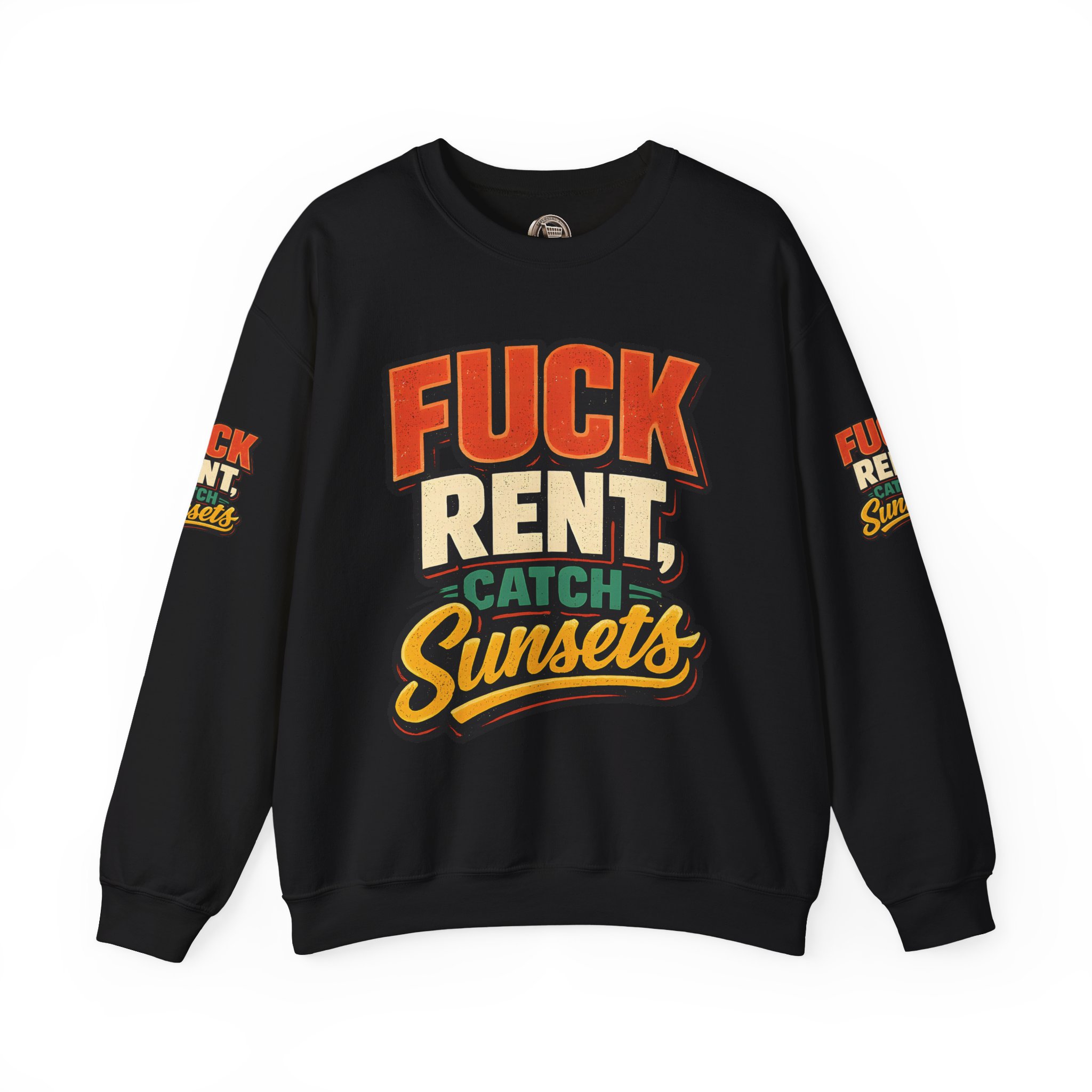 3671477481994457632_2048.jpeg Unisex Heavy Blend™ Crewneck Sweatshirt — "Fuck Rent Catch Sunsets" Design F**K-Line