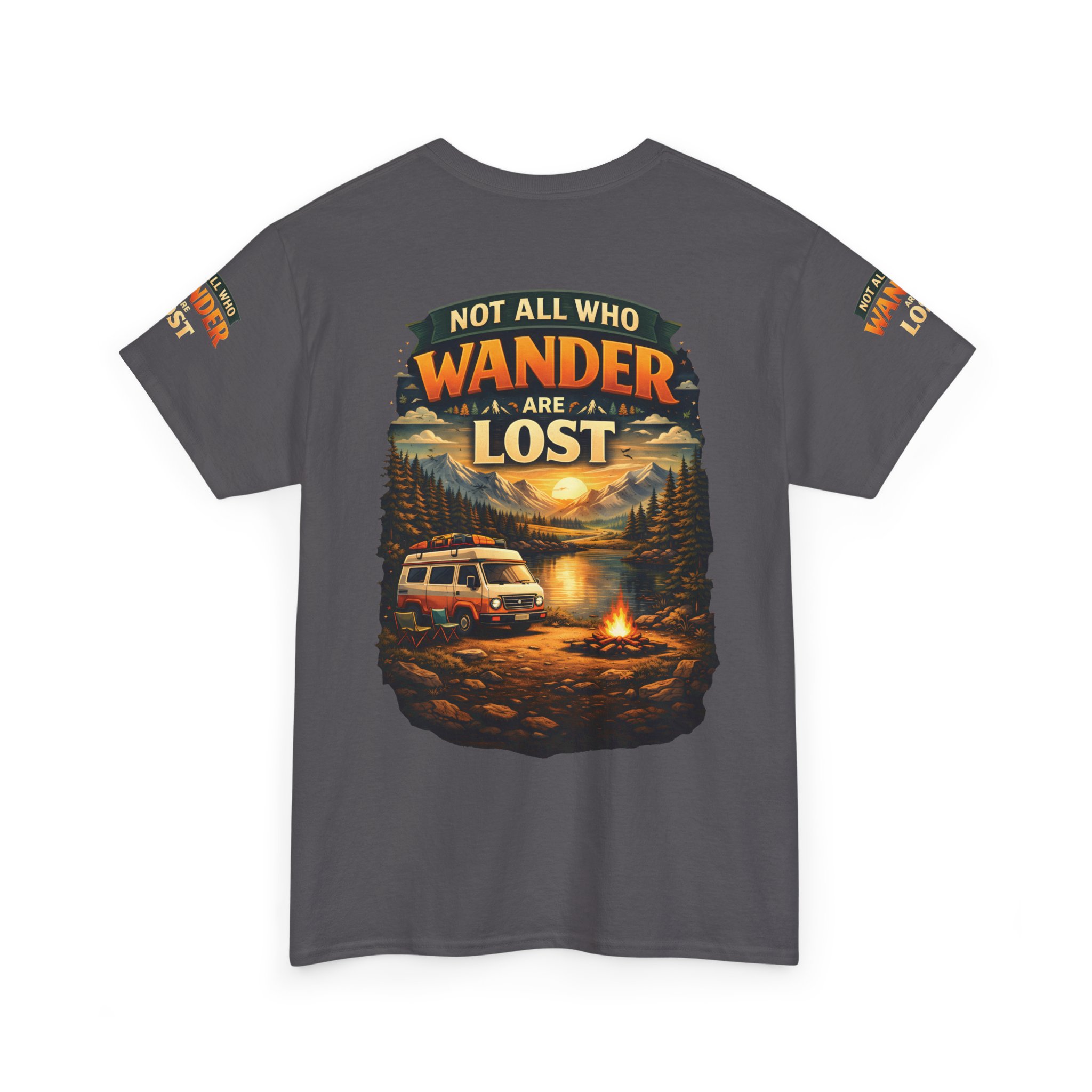 Unisex Heavy Cotton Tee — "Not All Who Wander Are Lost" Design Scenic-Line