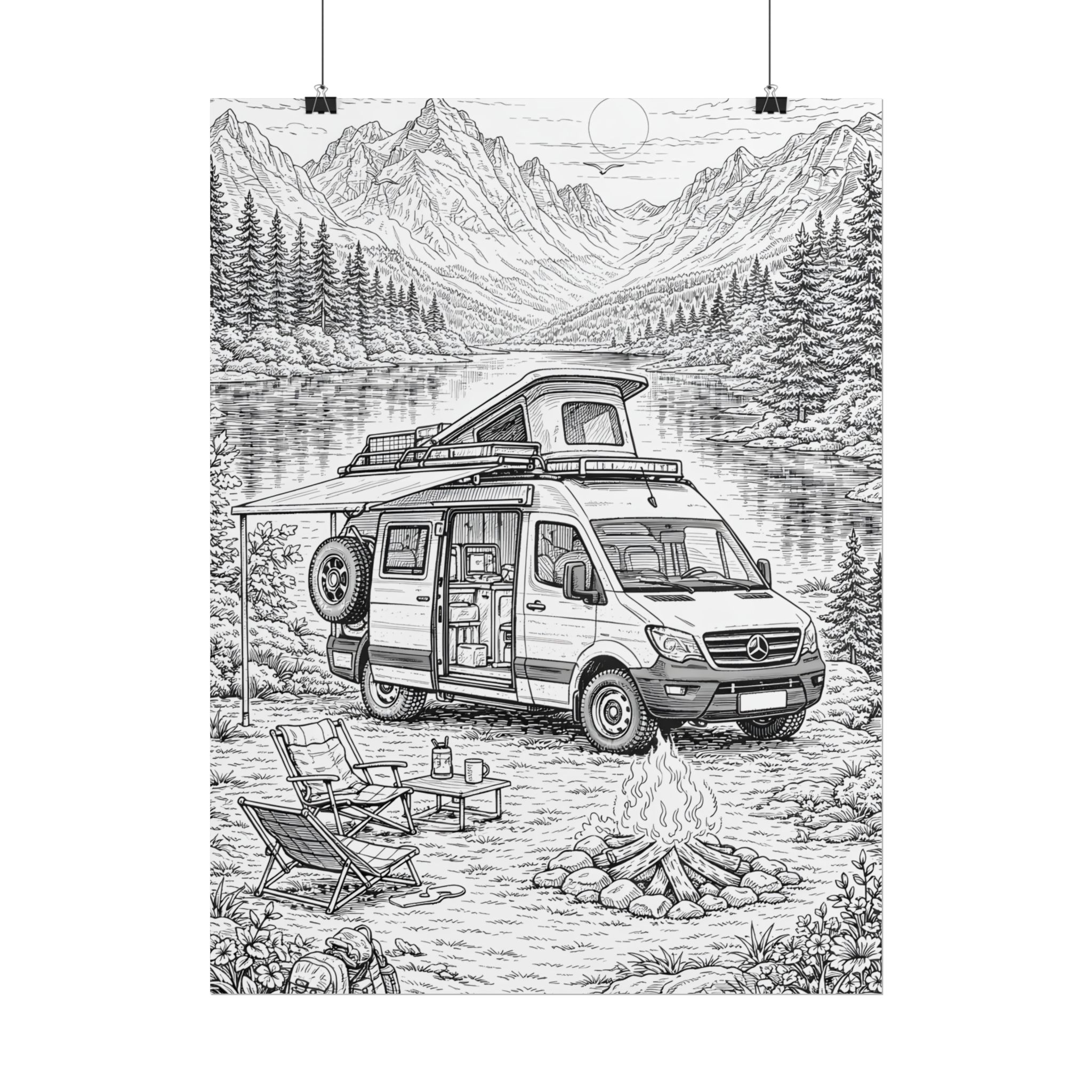 Campervan Poster — Vintage RV Camping Landscape Wall Art