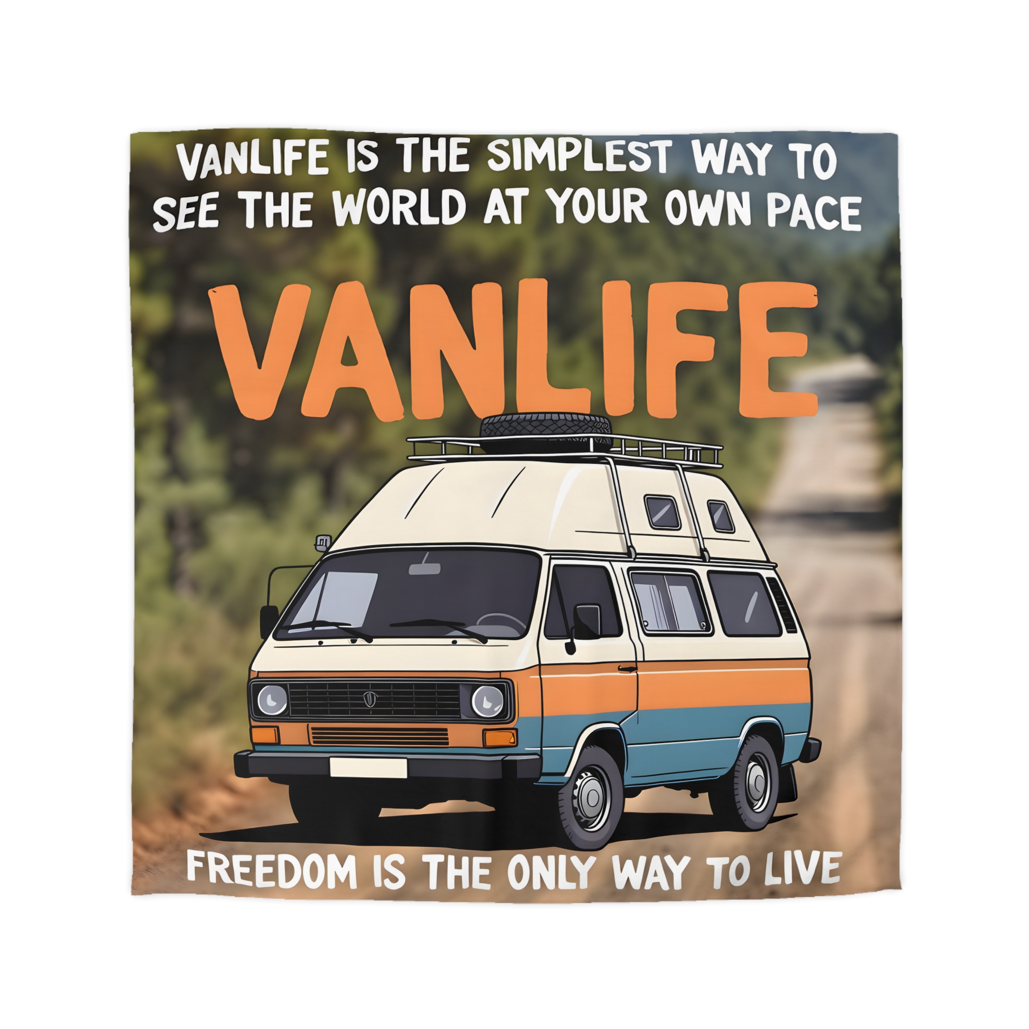 Duvet Cover — "Vanlife freedom is the only way to live" Retro Camper Van Freedom Bedding
