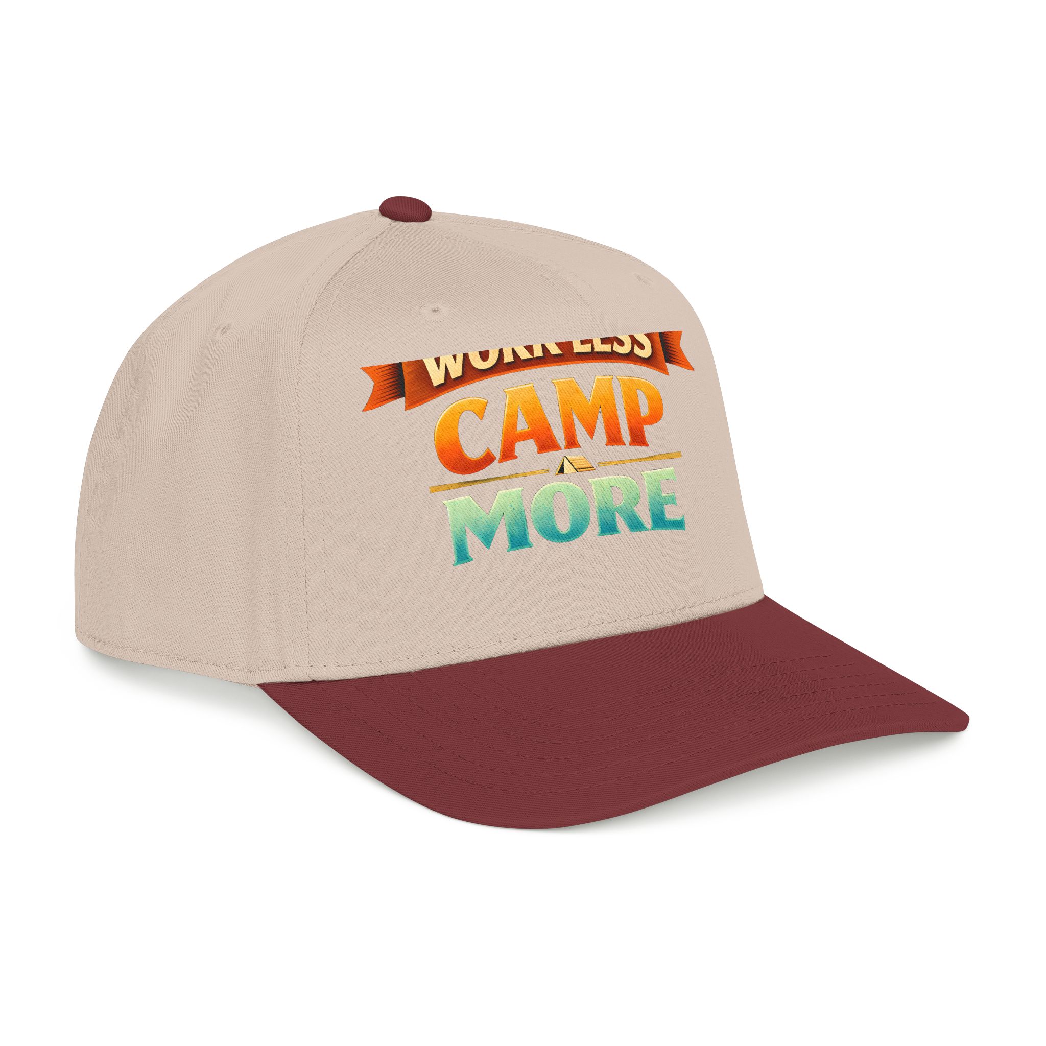 Baseball Cap - "Work Less-Camp More" Design Scenic-Line