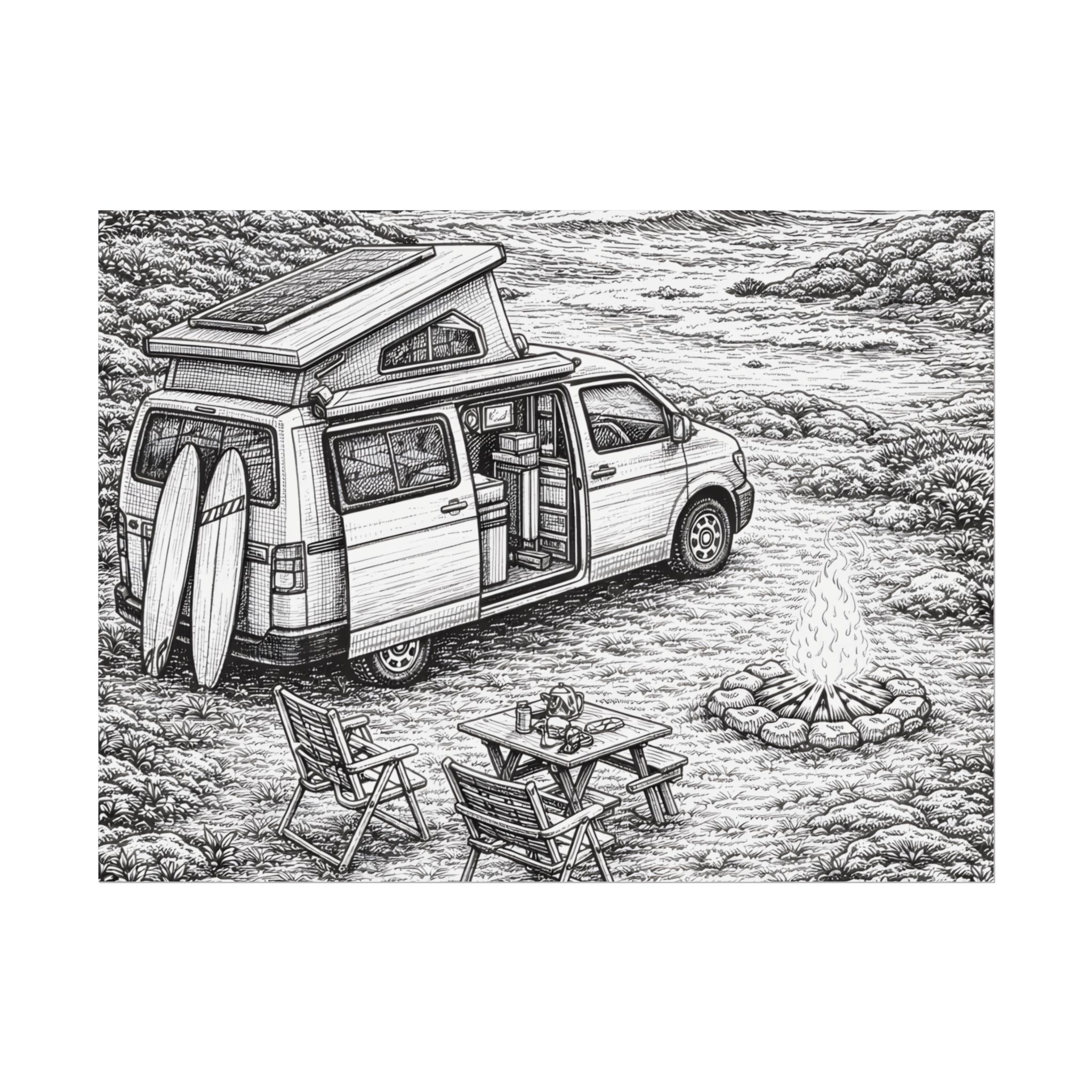 Campervan Poster — Vintage RV Camping Landscape Wall Art