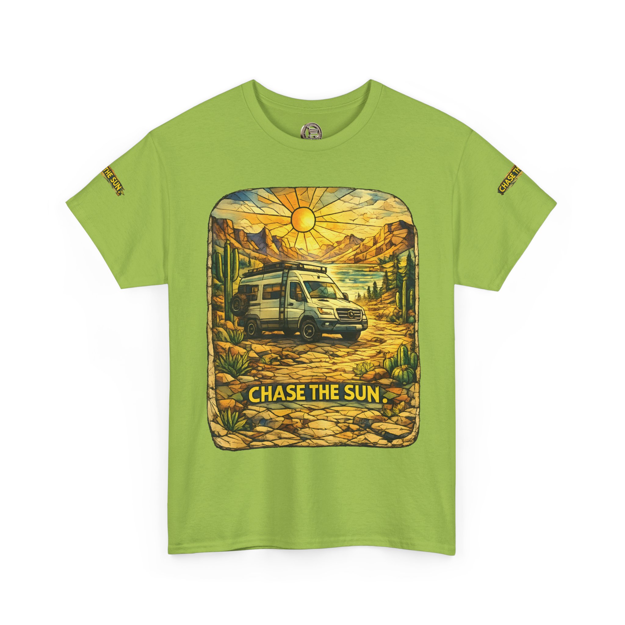 Unisex Heavy Cotton Tee — "Chase The Sun" Design Cubic-Line