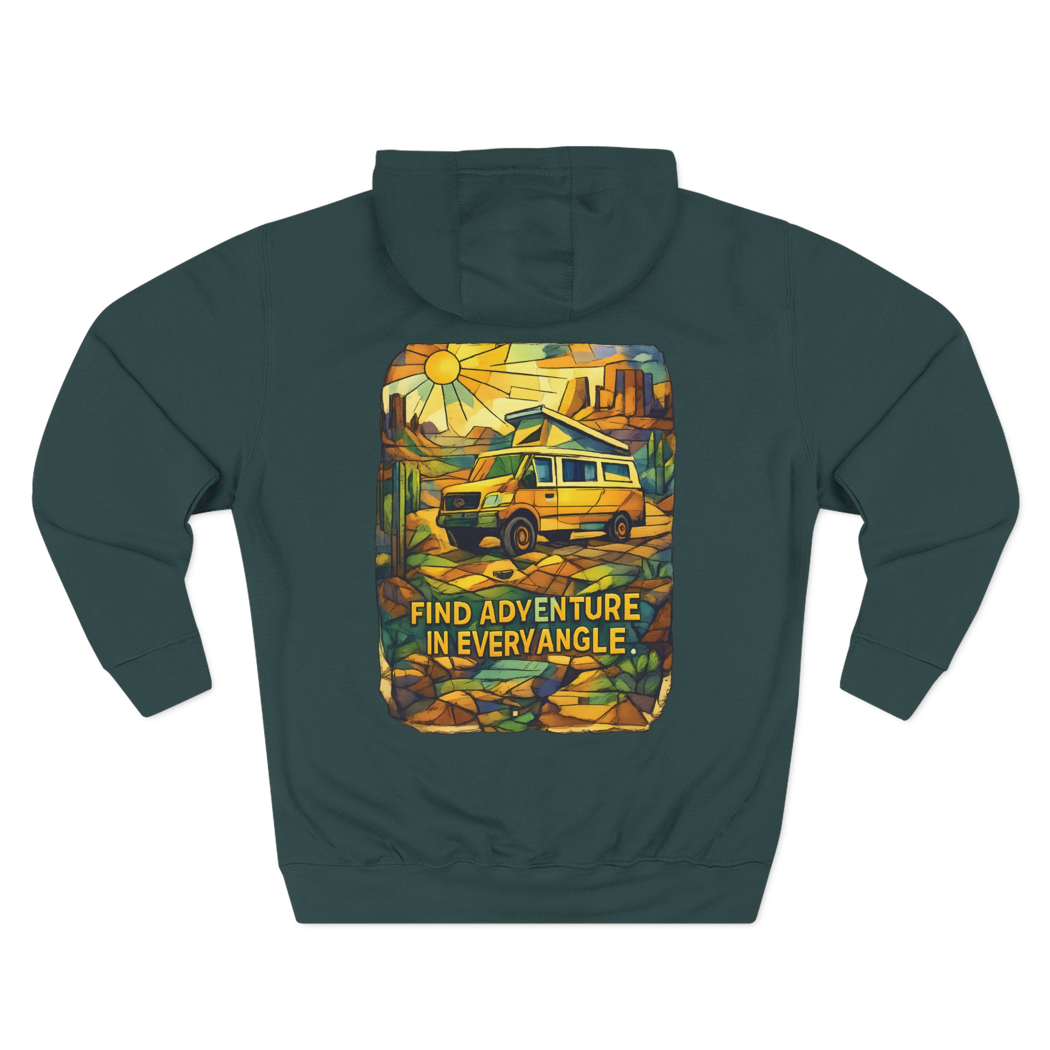 Three-Panel Fleece Hoodie - "Find Adventure In Every Corner" Design Cubic-Line