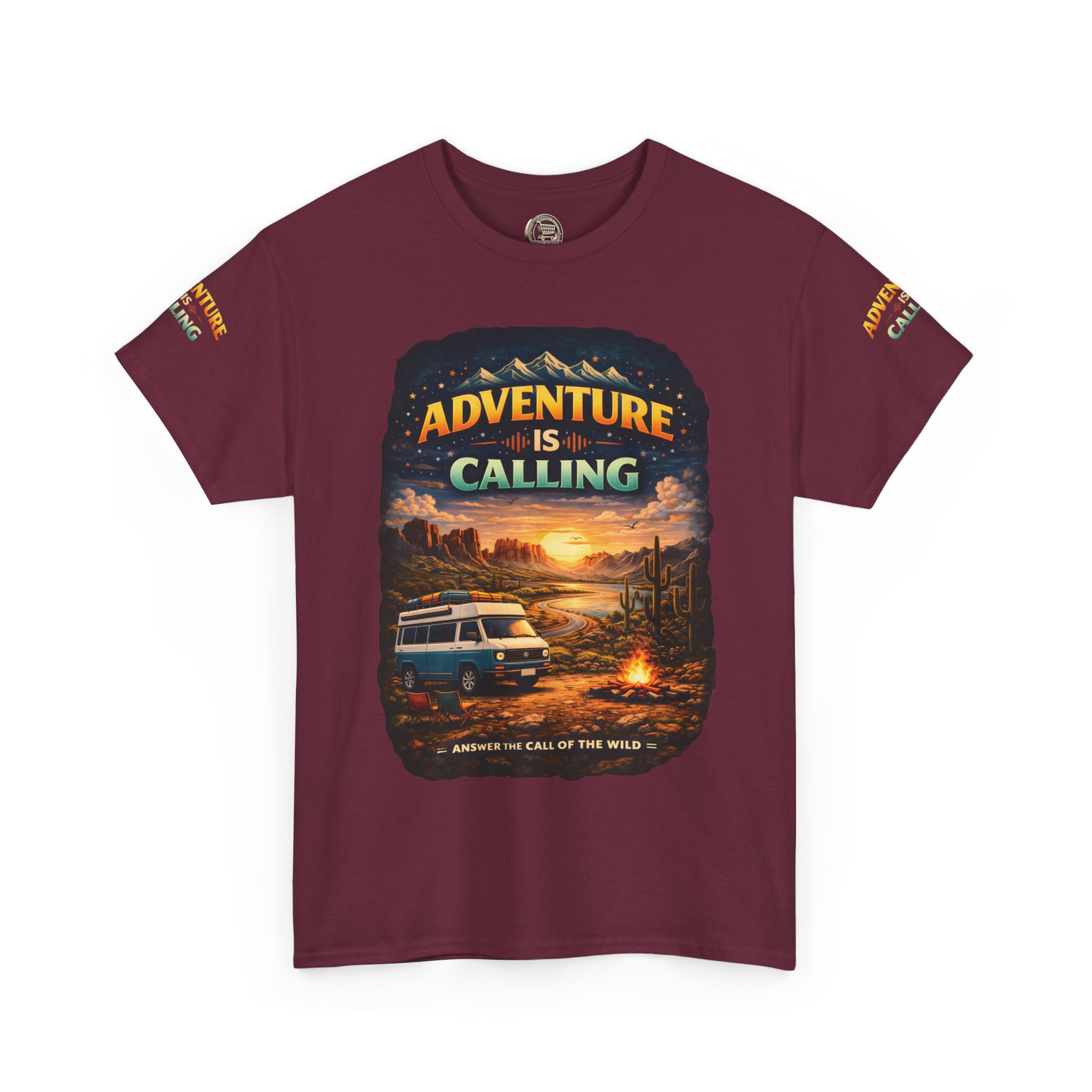 Unisex Heavy Cotton Tee — "Adventure Is Calling" Design Scenic-Line