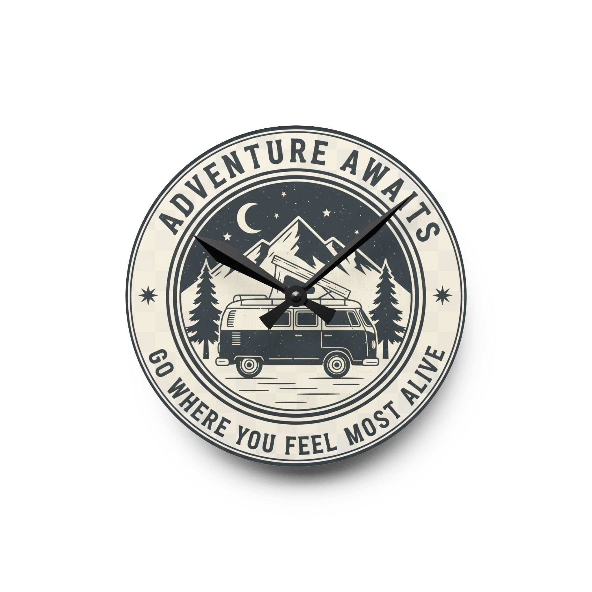 3692324524763487943_2048.jpeg Acrylic Wall Clock — "Adventure Awaits-Go Where You Feel Most Alive" Camper Van Outdoor Clock