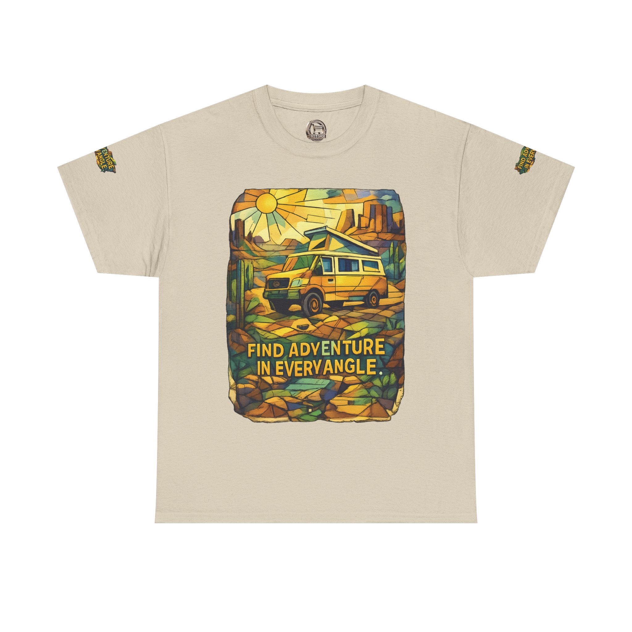 Unisex Heavy Cotton Tee — "Find Adventure In Every Corner" Design Cubic-Line