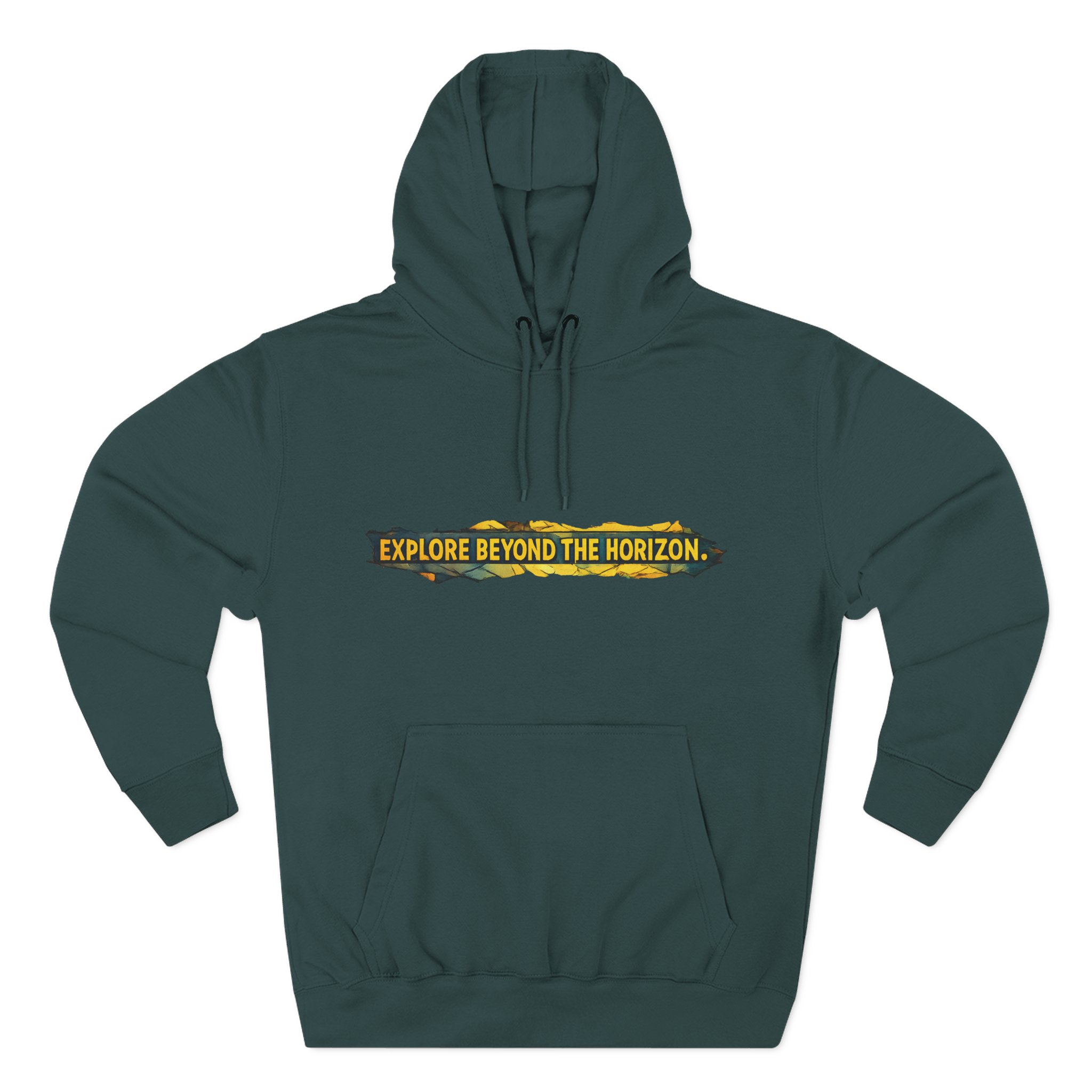 Three-Panel Fleece Hoodie - "Explore Beyond The Horizon" Design Cubic-Line