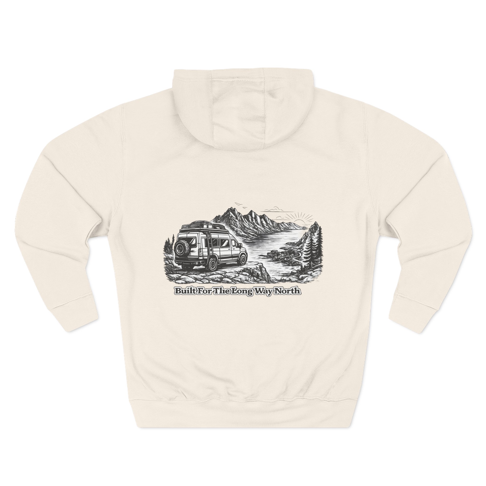 Three-Panel Fleece Hoodie - "Built For The Long Way North" Design Minimal-Line