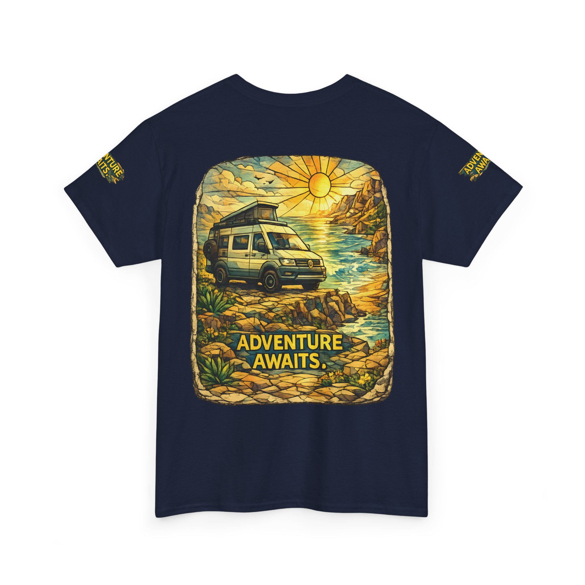 Unisex Heavy Cotton Tee — "Adventure Awaits" Design Cubic-Line