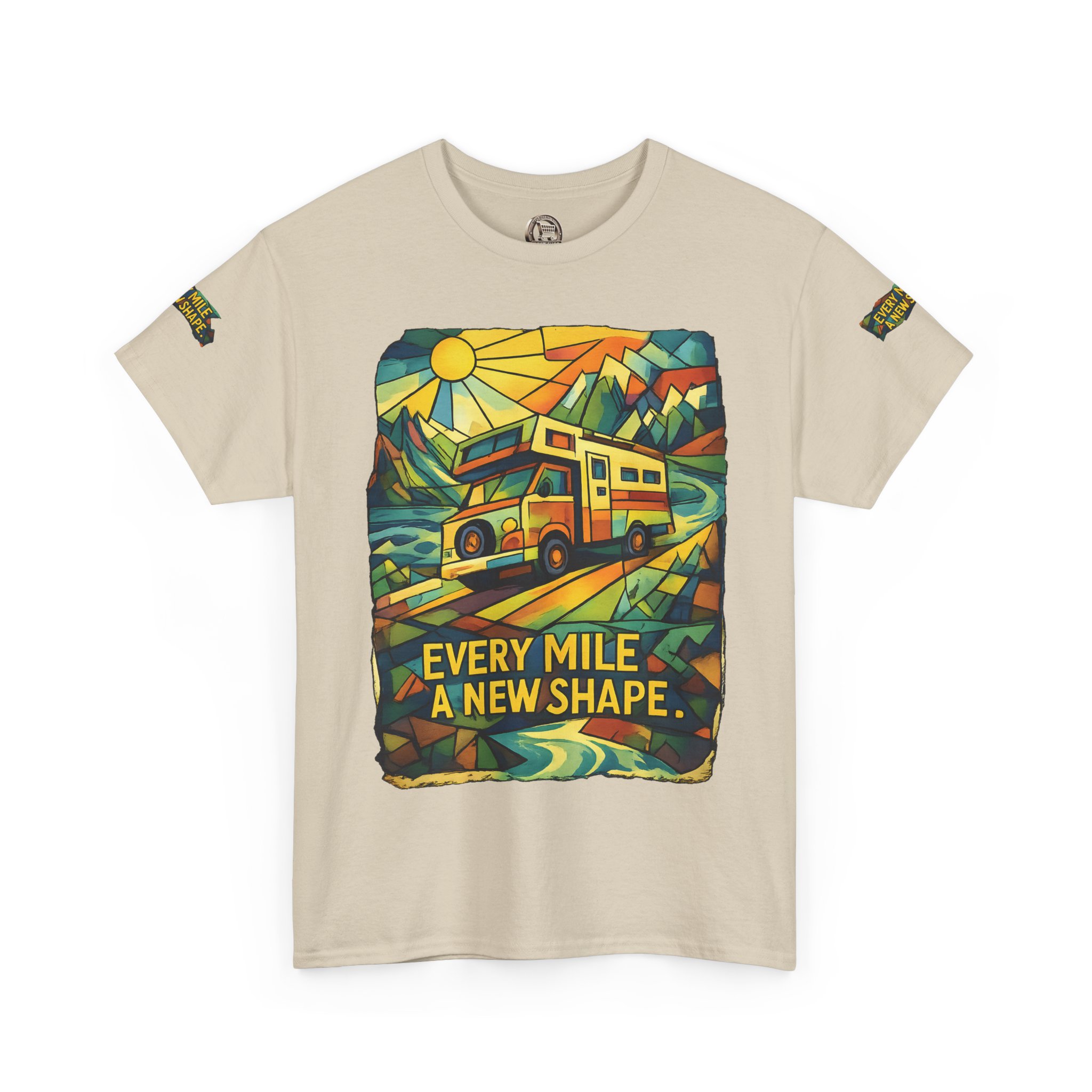 Unisex Heavy Cotton Tee — "Every Mile A New Shape" Design Cubic-Line