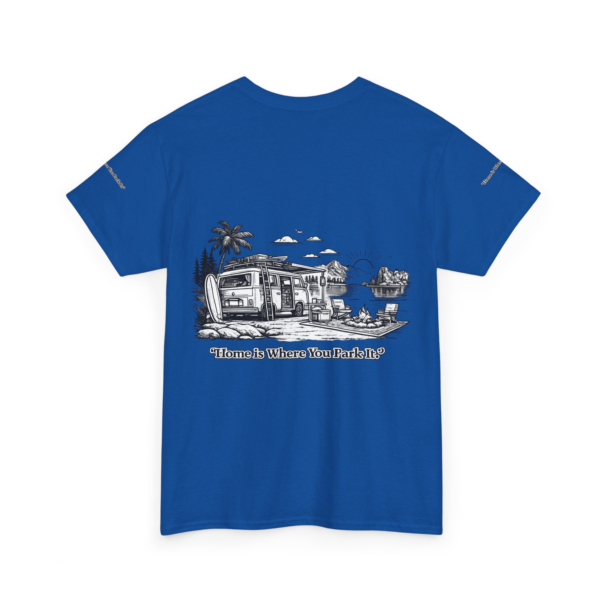 372095021324611618_2048.jpeg Unisex Heavy Cotton Tee — "Home Is Where You Park It" Design Minimal-Line