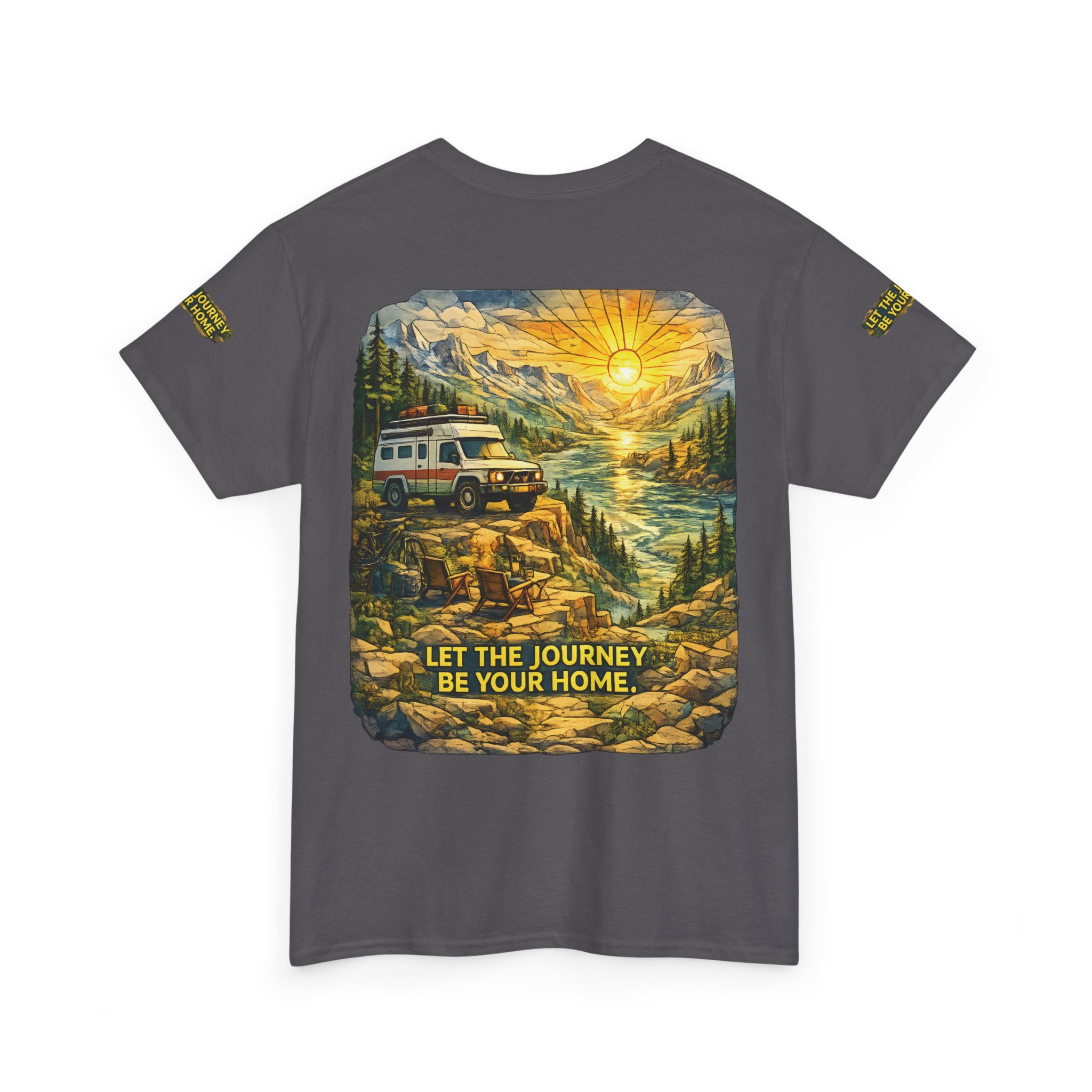 3723858511870733129_2048.jpeg Unisex Heavy Cotton Tee — "Let The Journey Be Your Home" Design Cubic-Line