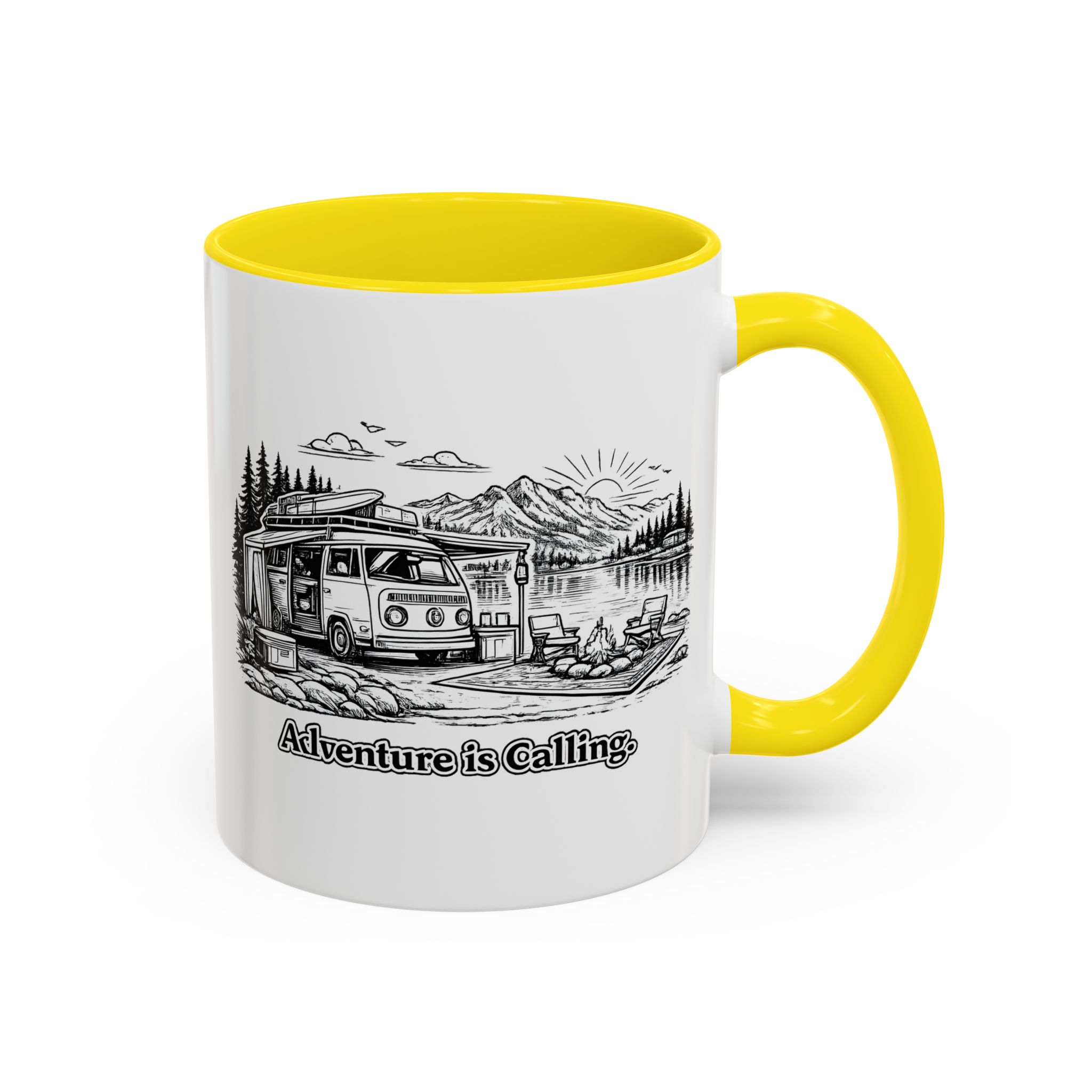 Accent Coffee Mug (11, 15oz) — "Adventure Is Calling" Design Minimal-Line