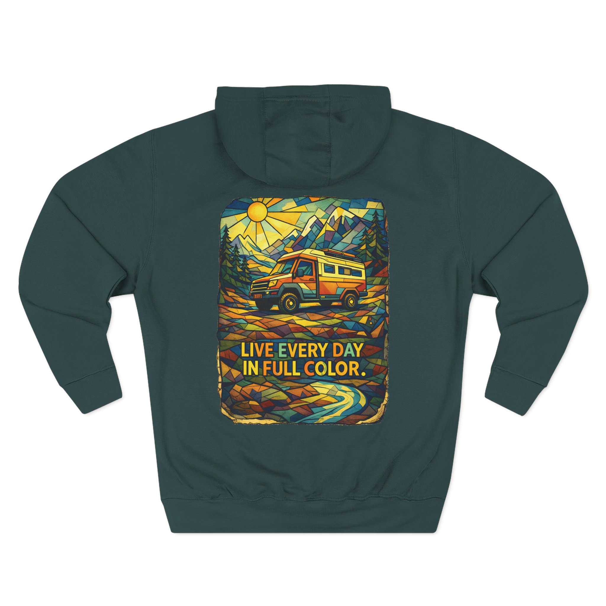Three-Panel Fleece Hoodie - "Live Life Every Day In Full Color" Design Cubic-Line