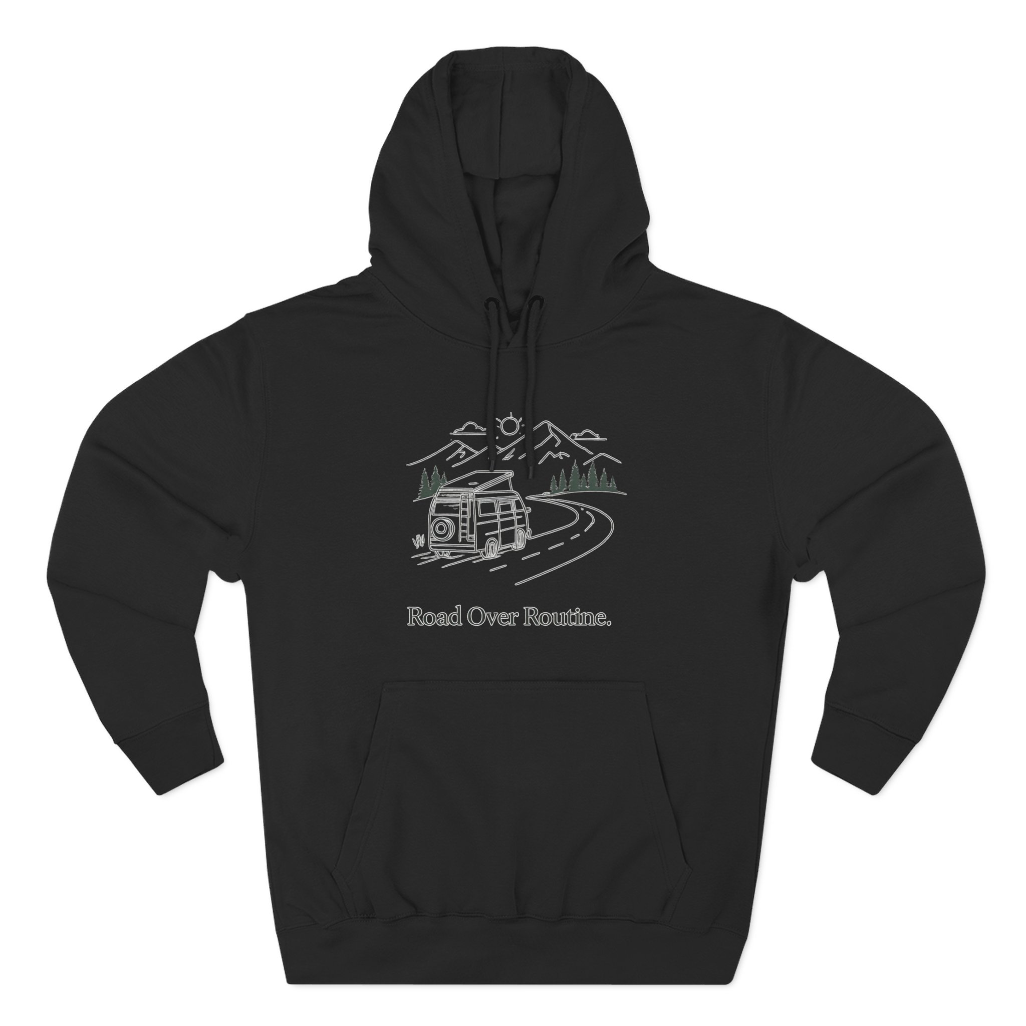 Three-Panel Fleece Hoodie - "Road Over Routine" Design Minimal-Line