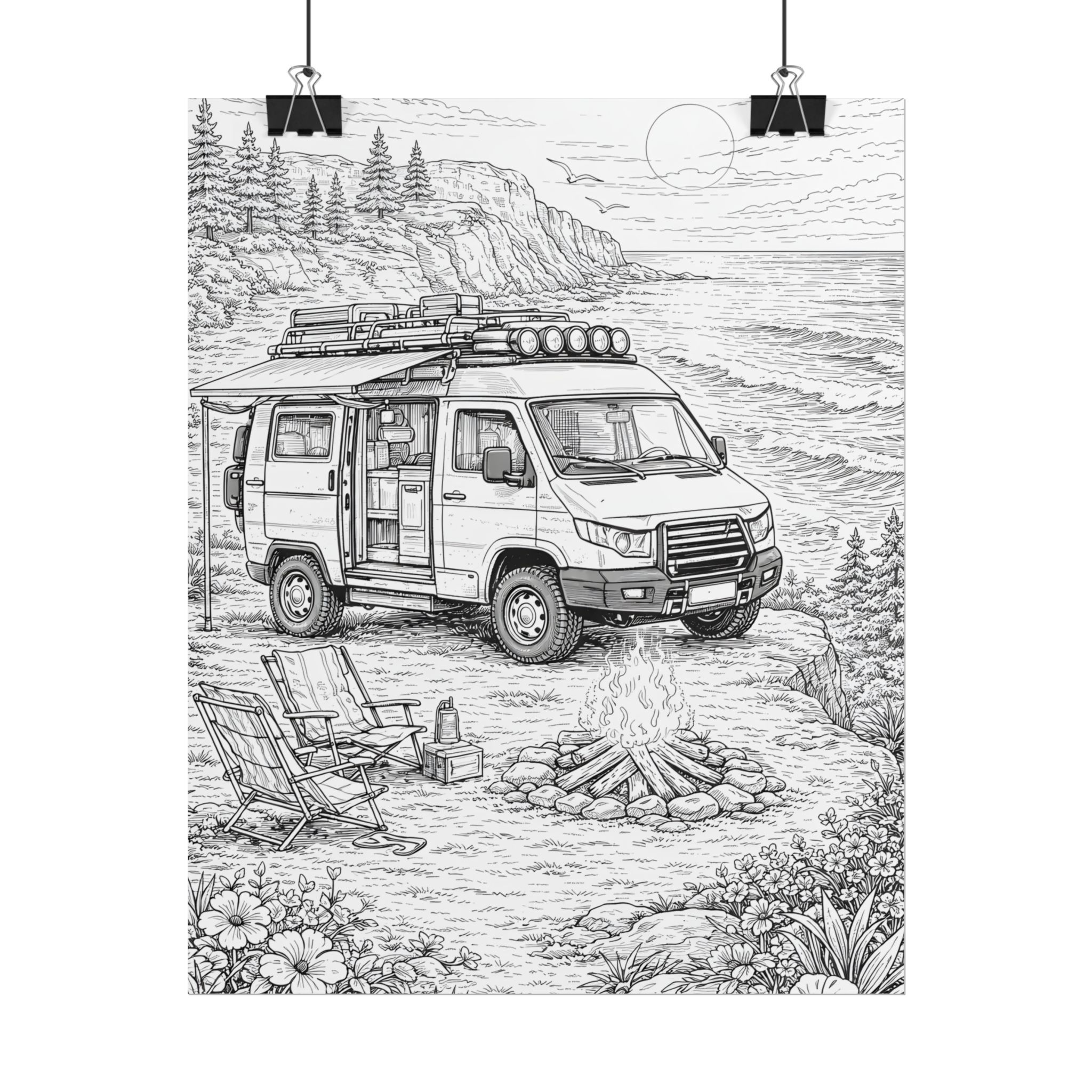 Campervan Poster — Vintage RV Camping Landscape Wall Art