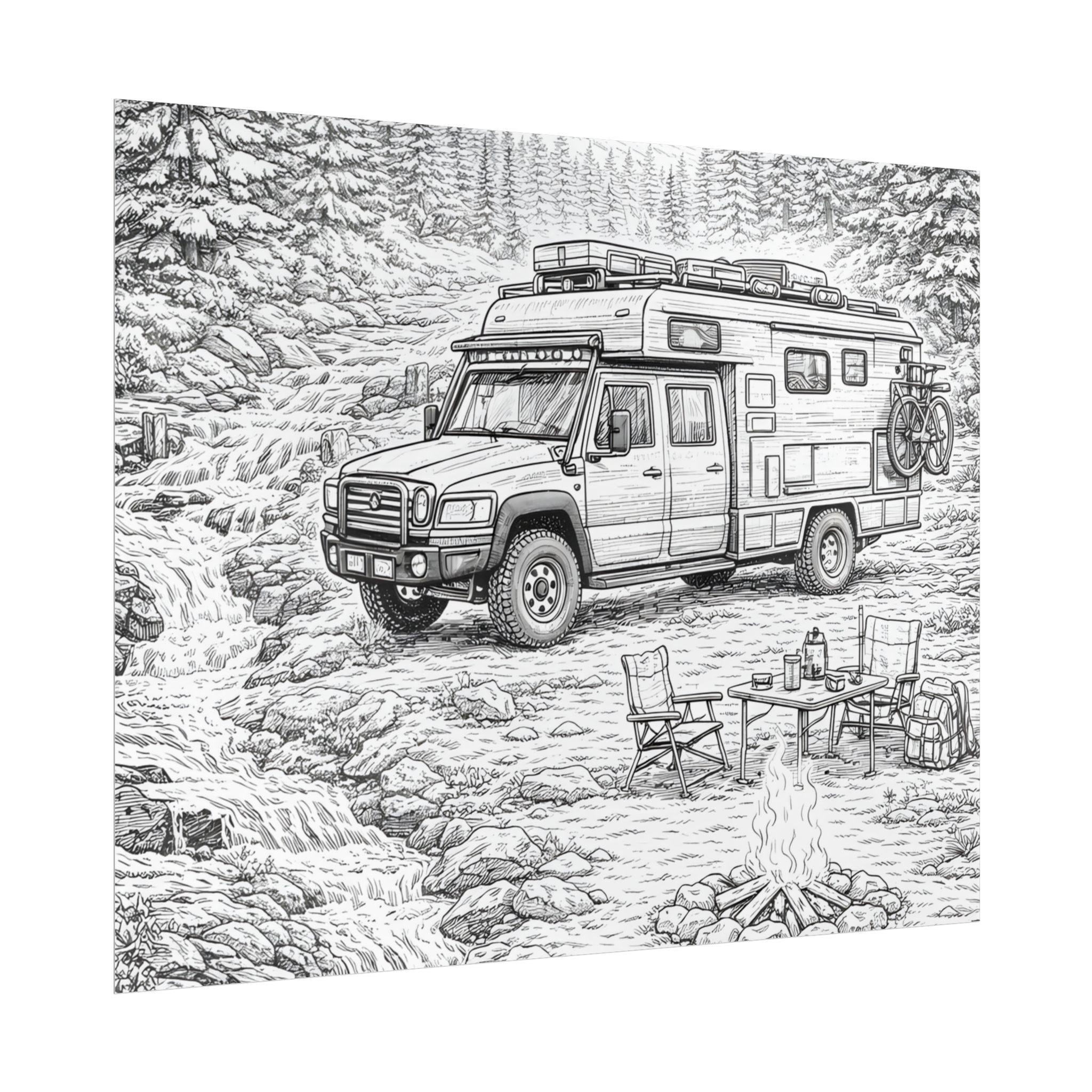 Campervan Poster — Vintage RV Camping Landscape Wall Art