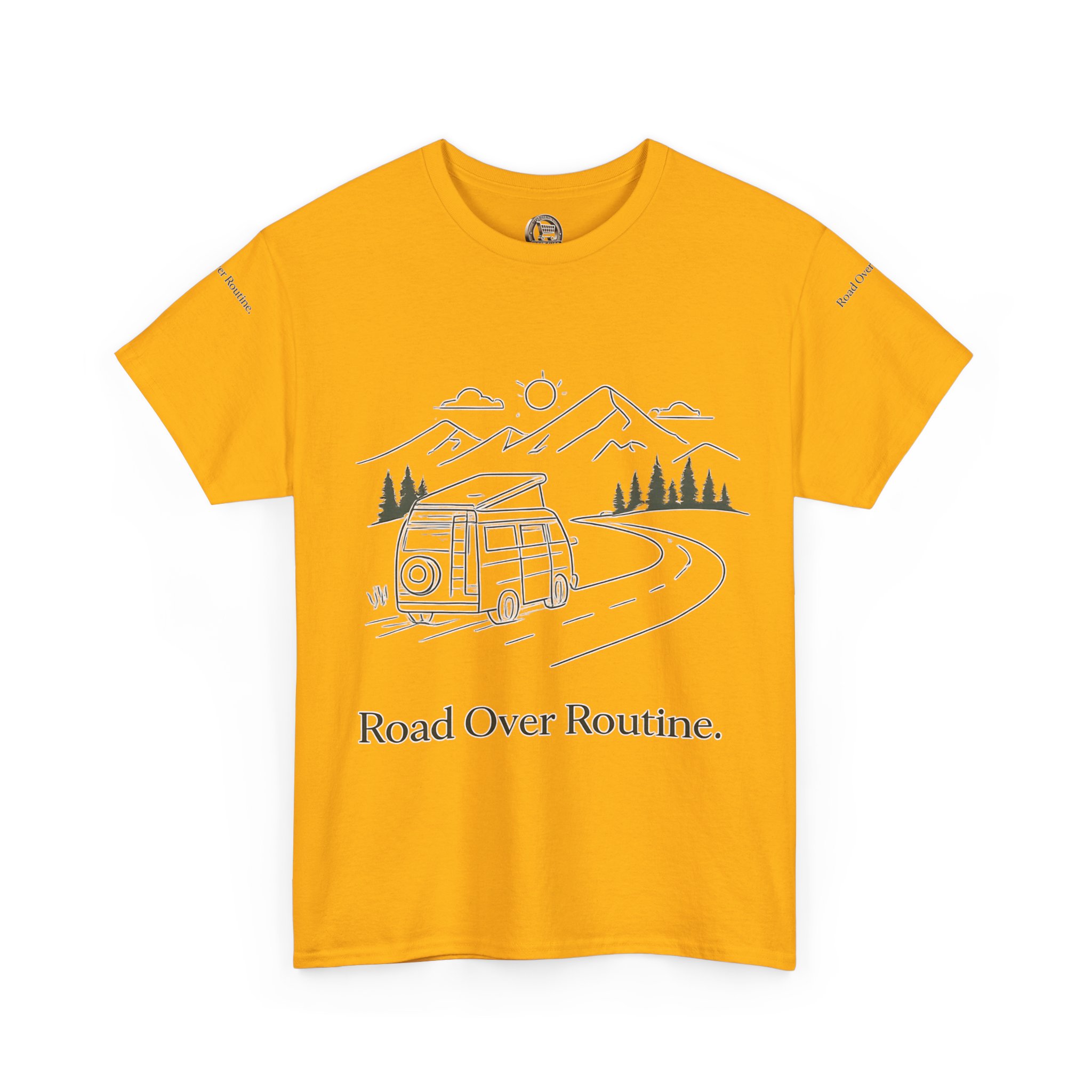 Unisex Heavy Cotton Tee — "Road Over Routine" Design Minimal-Line