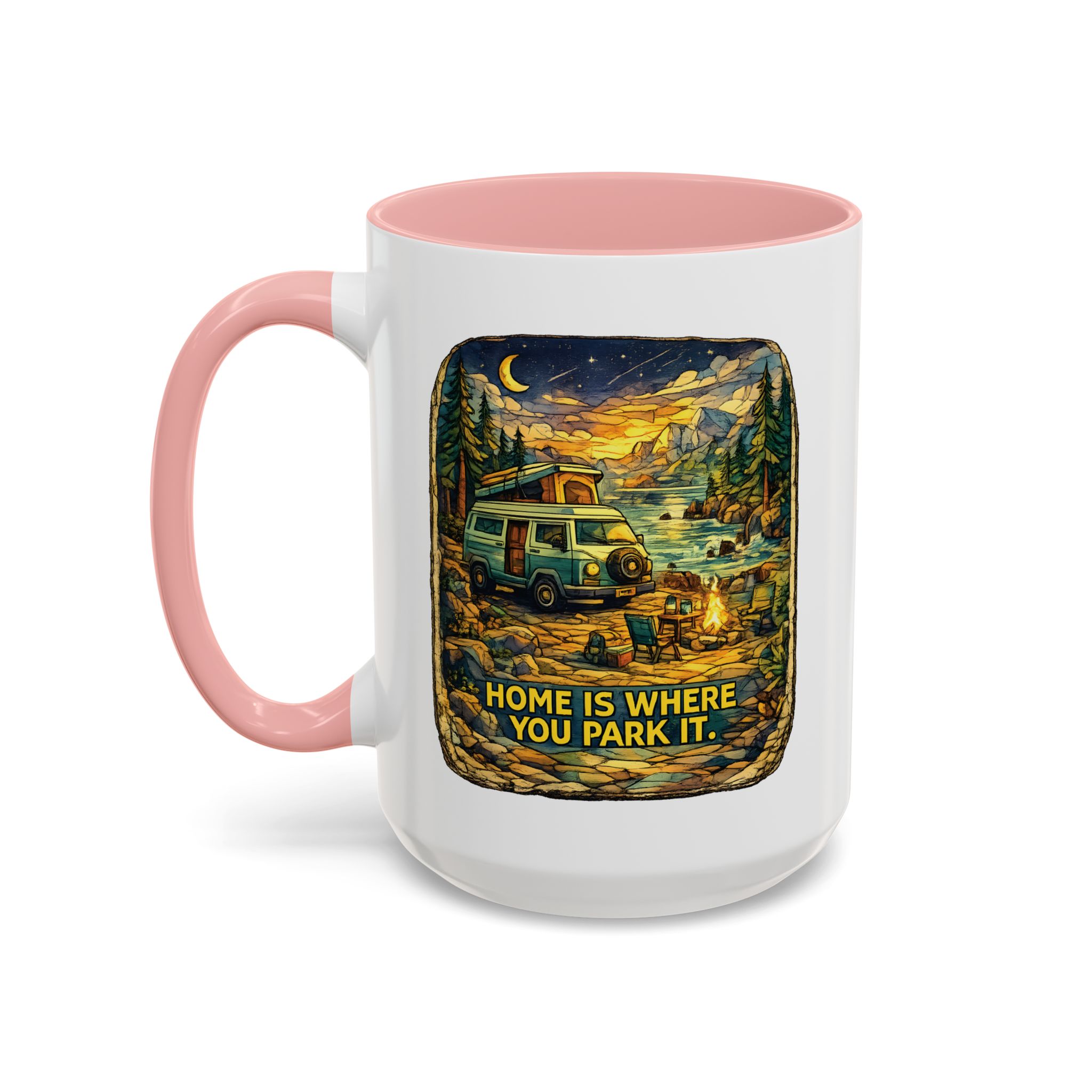 Accent Coffee Mug (11, 15oz) — "Home Is Where You Park It" Design Cubic-Line