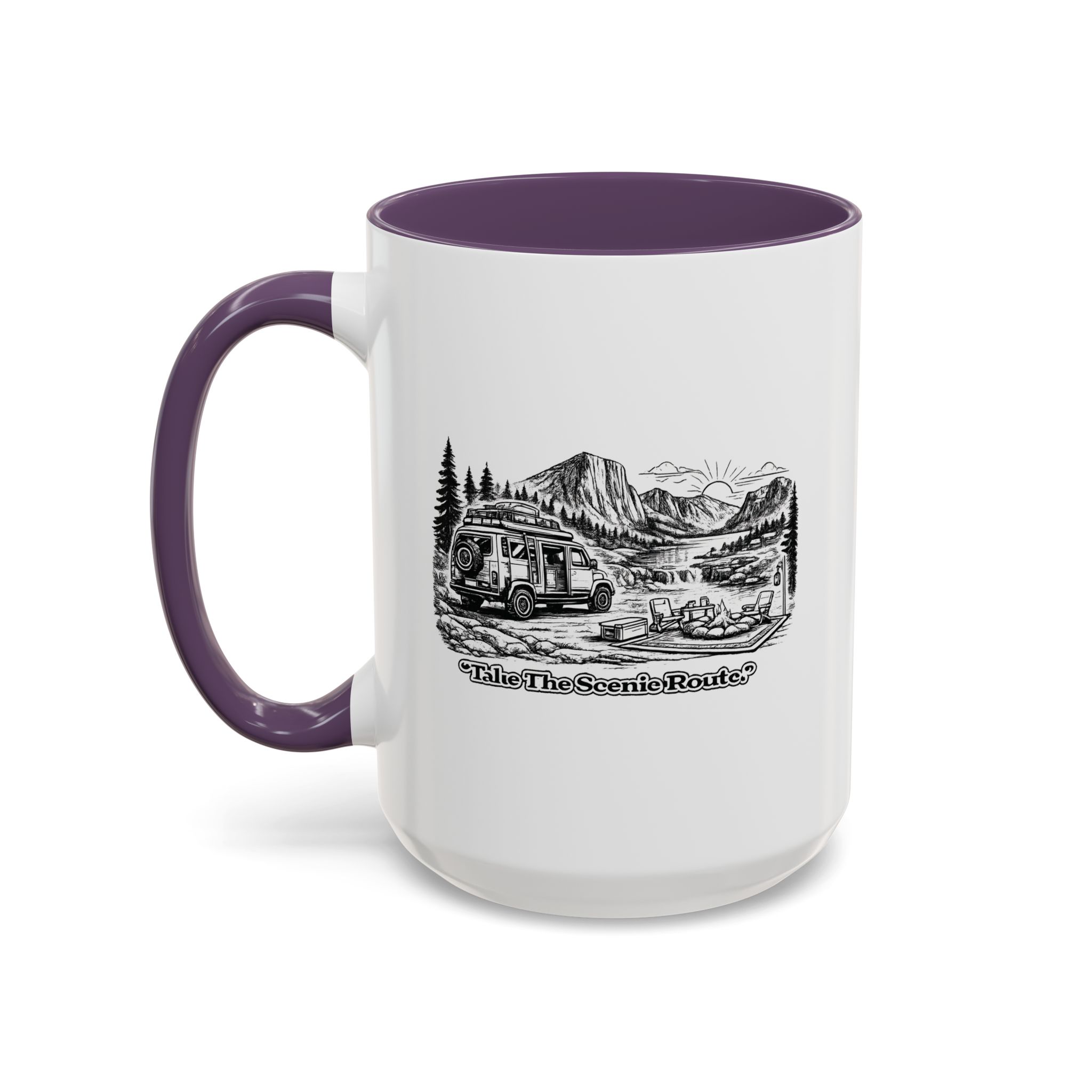 Accent Coffee Mug (11, 15oz) — "Take The Scenic Route" Design Minimal-Line