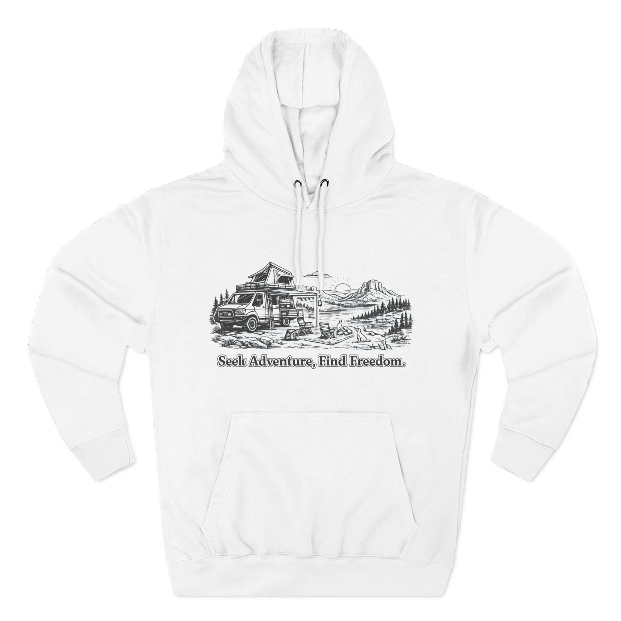 Three-Panel Fleece Hoodie - "Seek Adventure, Find Freedom" Design Minimal-Line