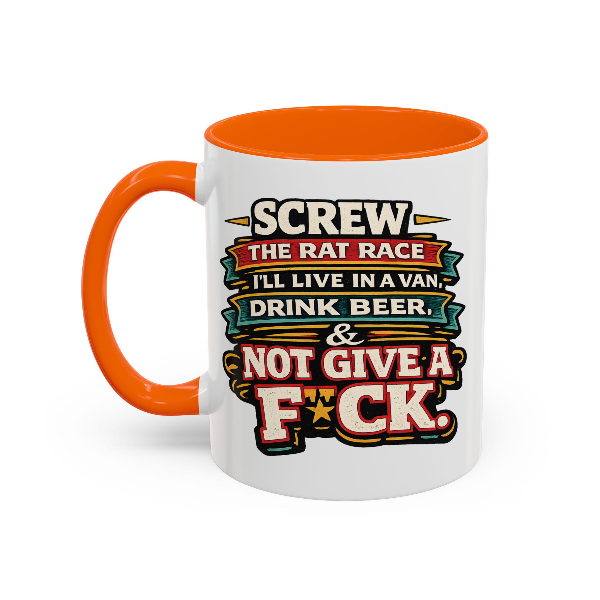 Accent Coffee Mug (11, 15oz) — "Screw The Rat Race" Design F**K-Line