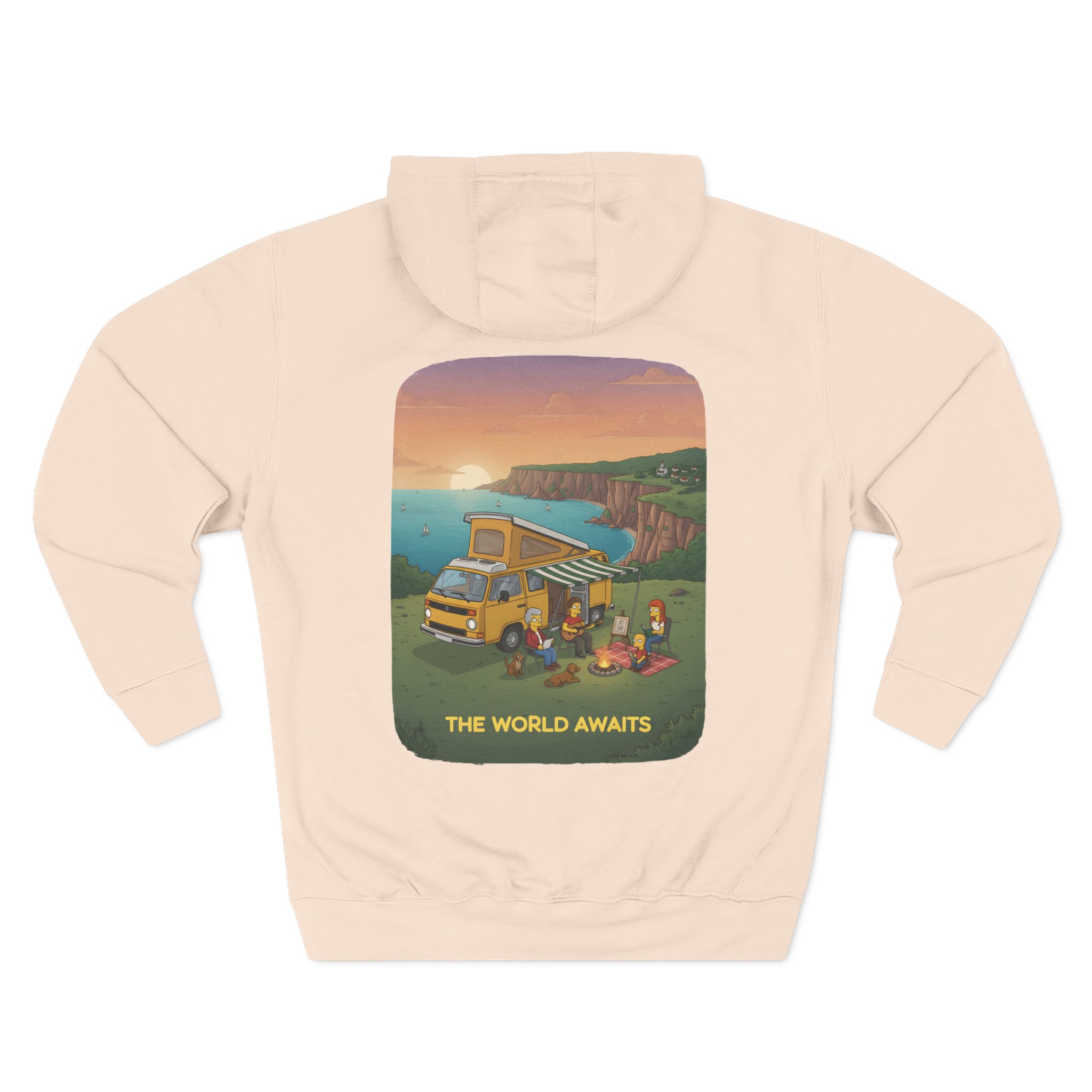 Three-Panel Fleece Hoodie - "The World Awaits" Design Sitcom-Line