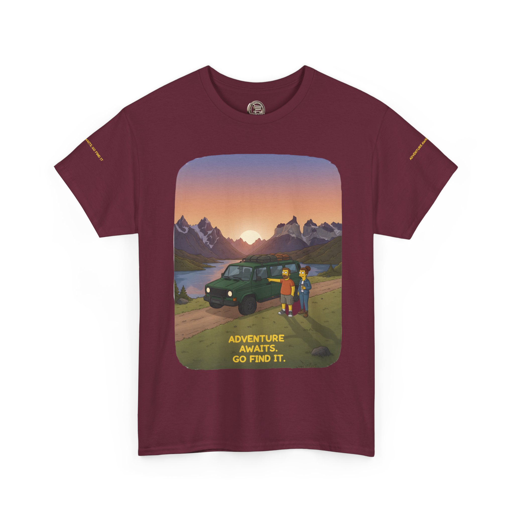 Unisex Heavy Cotton Tee — "Adventure Awaits-Go Find It" Design Sitcom-Line