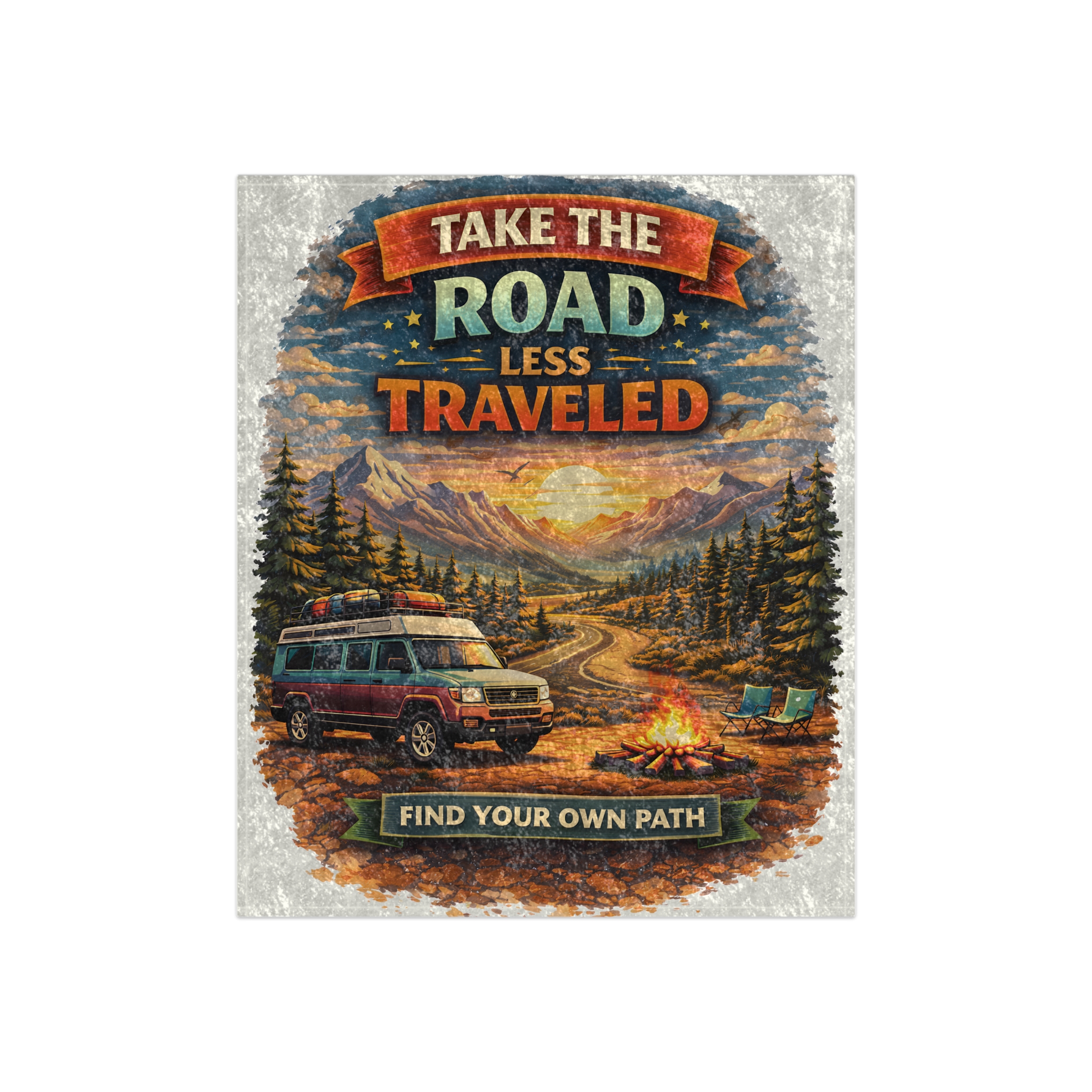 3754923980932381638_2048.jpeg Crushed Velvet Blanket —"Take The Road Less Traveled" Design Scenic-Line (Campervan)