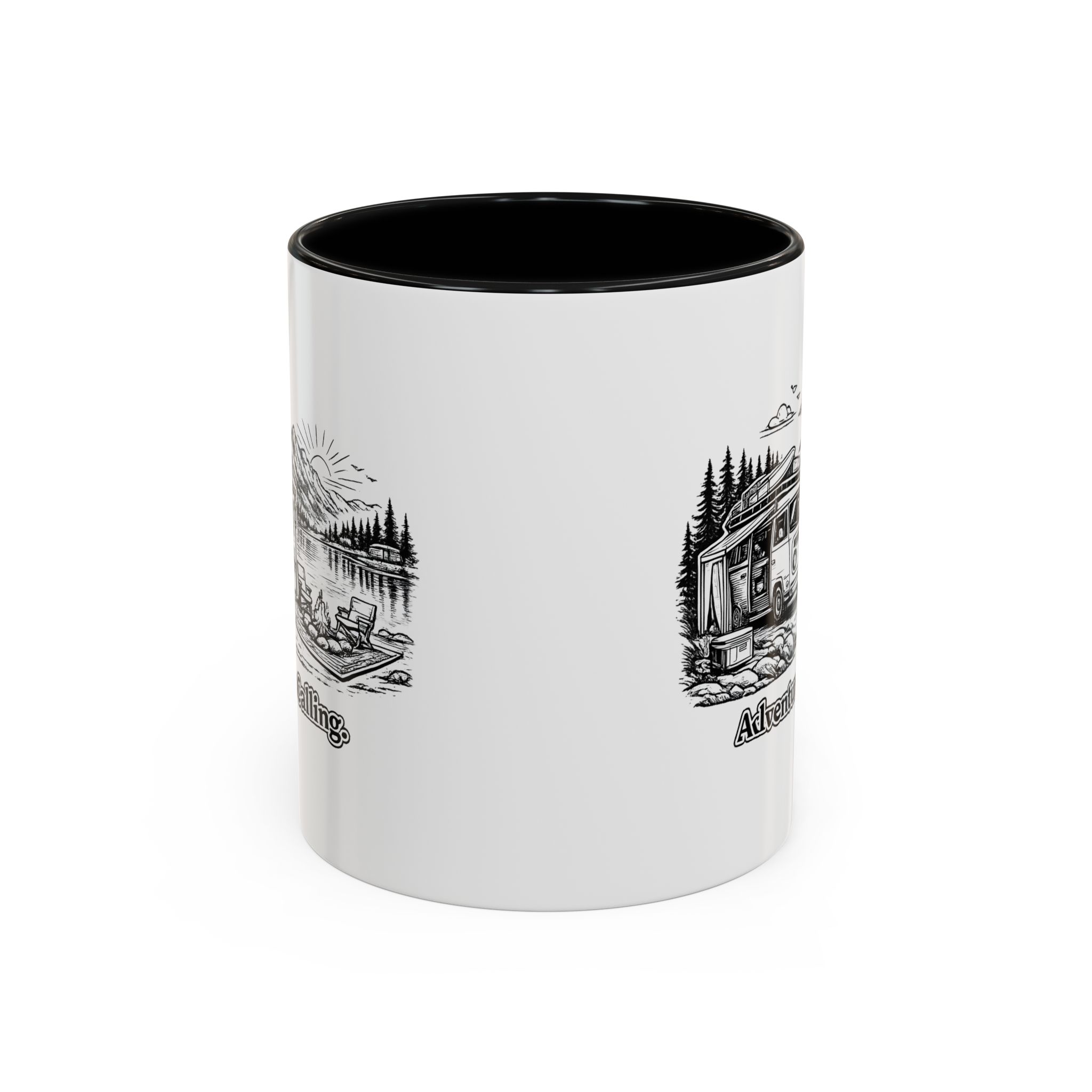 Accent Coffee Mug (11, 15oz) — "Adventure Is Calling" Design Minimal-Line