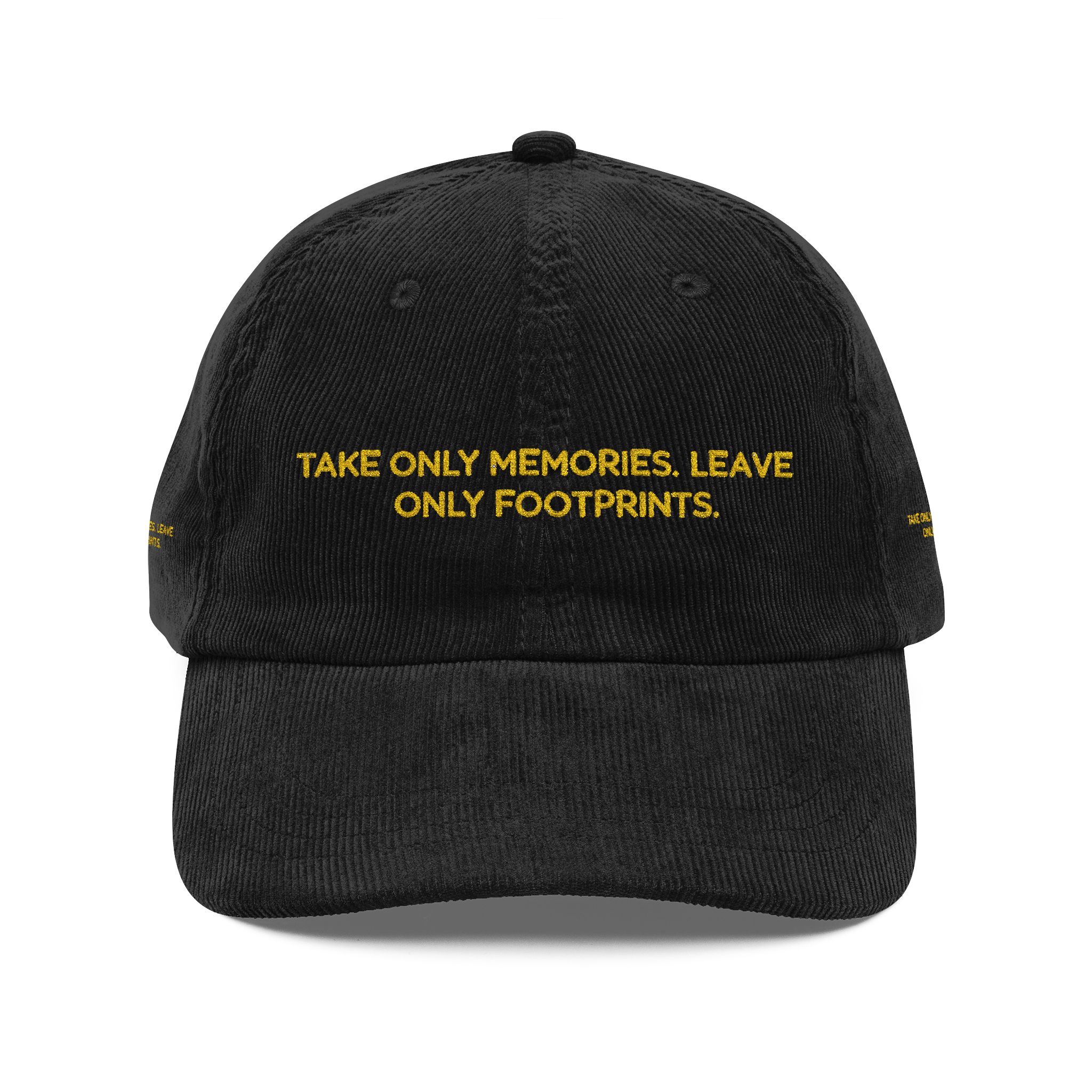 Vintage Corduroy Cap (Embroidery) — "Take Only Memories,Leave Only footprints" Embroidered Hat