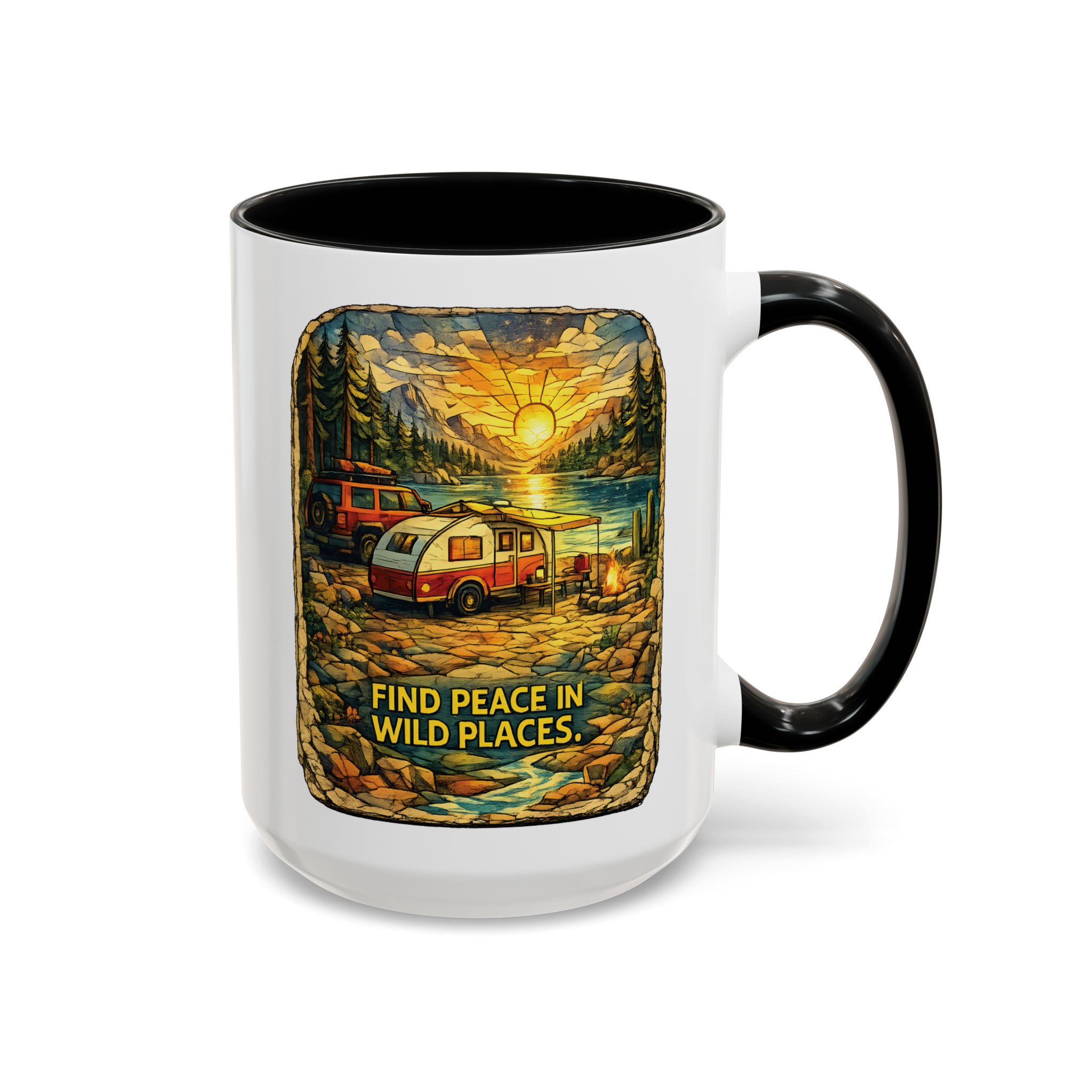 Accent Coffee Mug (11, 15oz) — "Find Peace In Wild Places" Design Cubic-Line