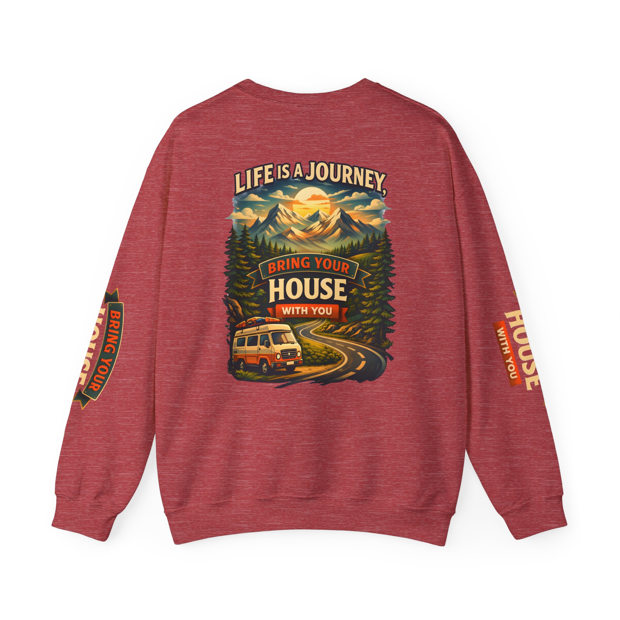 Unisex Heavy Blend™ Crewneck Sweatshirt — "Live Is A Journey-Bring Your House With You" Design Scenic-Line