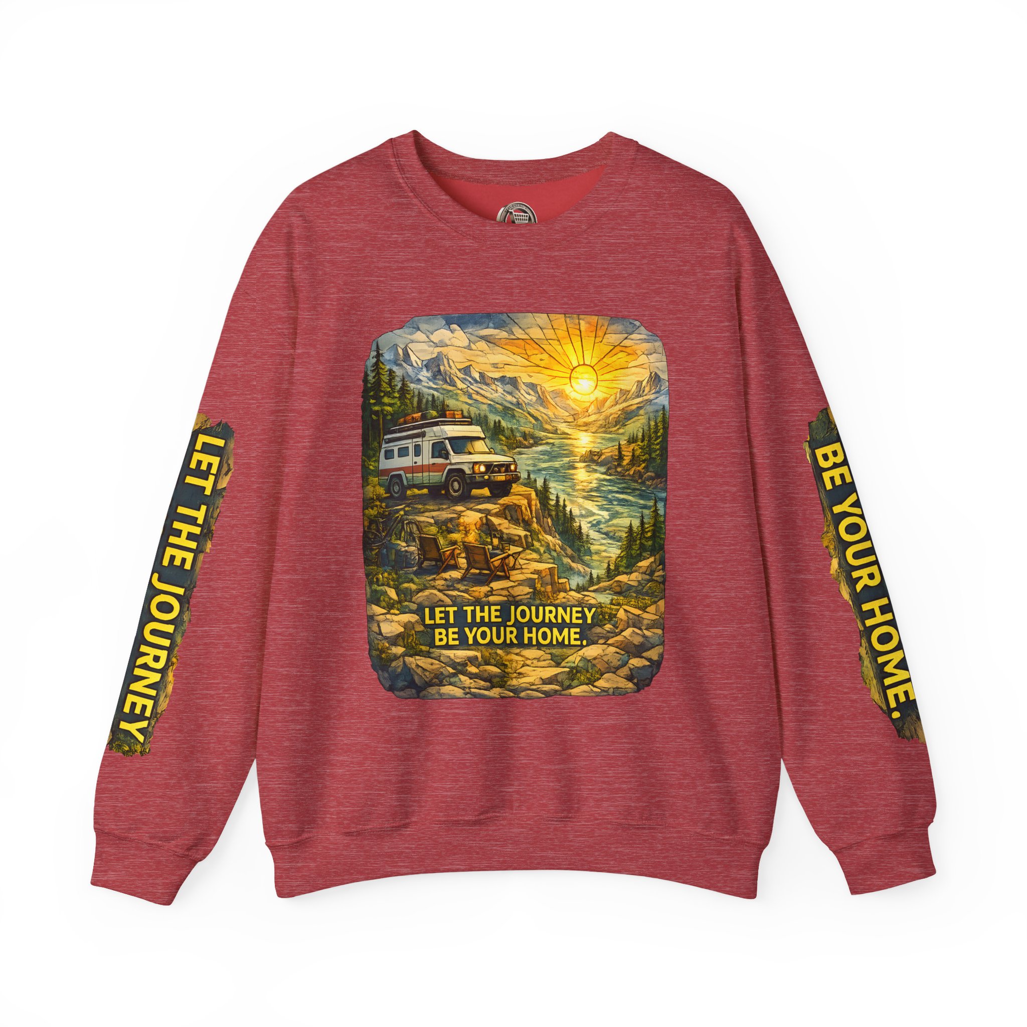 Unisex Heavy Blend™ Crewneck Sweatshirt — "Let The Journey Be Your Home" Design Cubic-Line