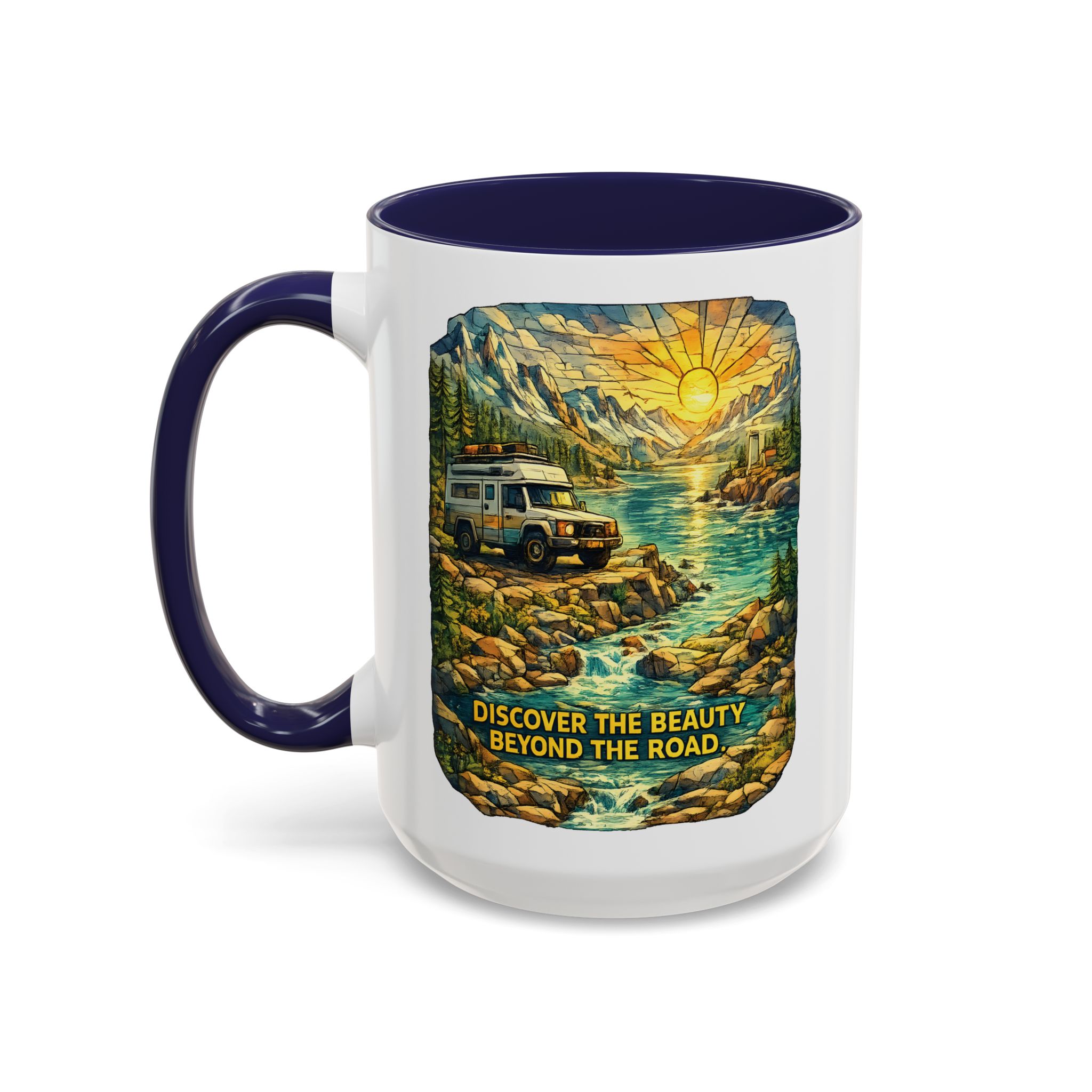 3779524989326869954_2048.jpeg Accent Coffee Mug (11, 15oz) — "Discover The Bieuty Beyond The Road" Design Cubic-Line