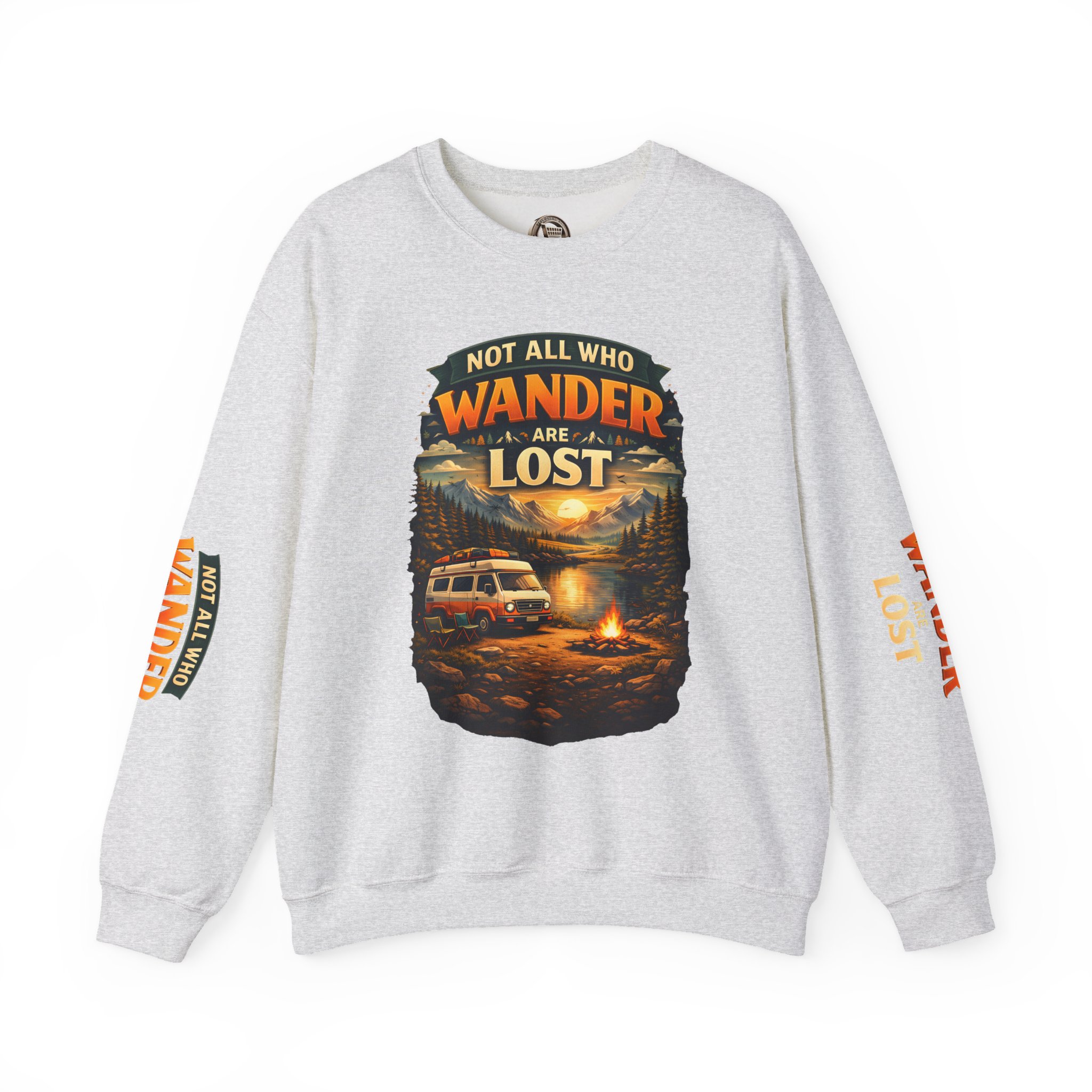 Unisex Heavy Blend™ Crewneck Sweatshirt — "Not All Who Wander Are Lost" Design Scenic-Line