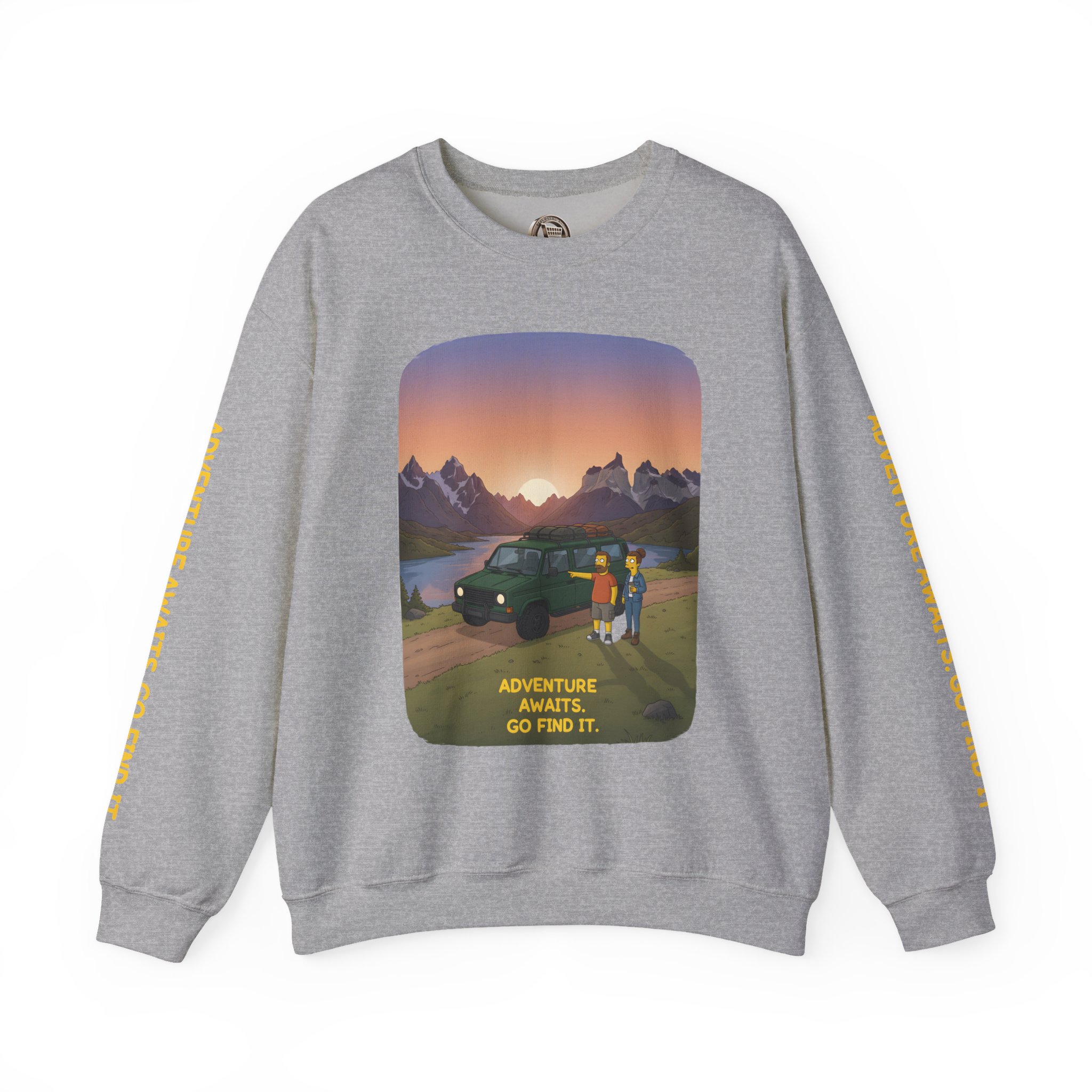 Unisex Heavy Blend™ Crewneck Sweatshirt — "Adventure Awaits-Go Find It" Design Sitcom-Line