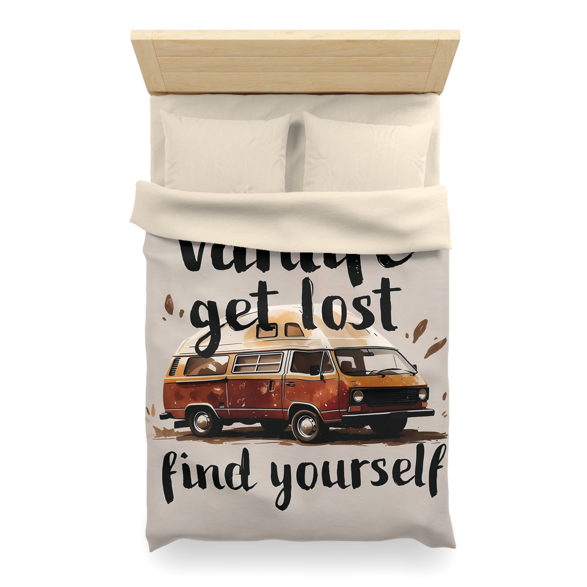 Duvet Cover – “Vanlife Get Lost Find Yourself” Retro Camper Bedding