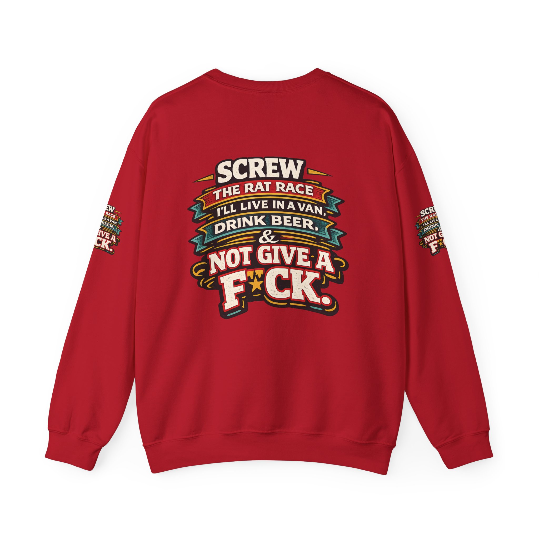 Unisex Heavy Blend™ Crewneck Sweatshirt — "Screw The Rat Race" Design F**K-Line