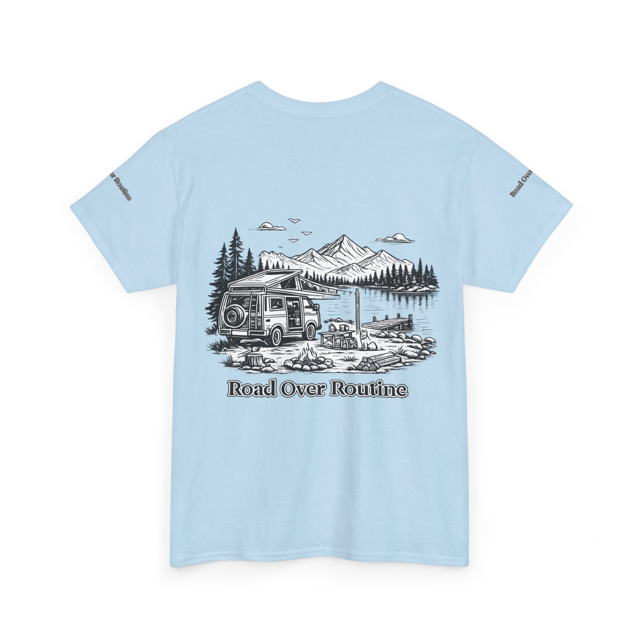 Unisex Heavy Cotton Tee — "Road Over Routine" Design Minimal-Line