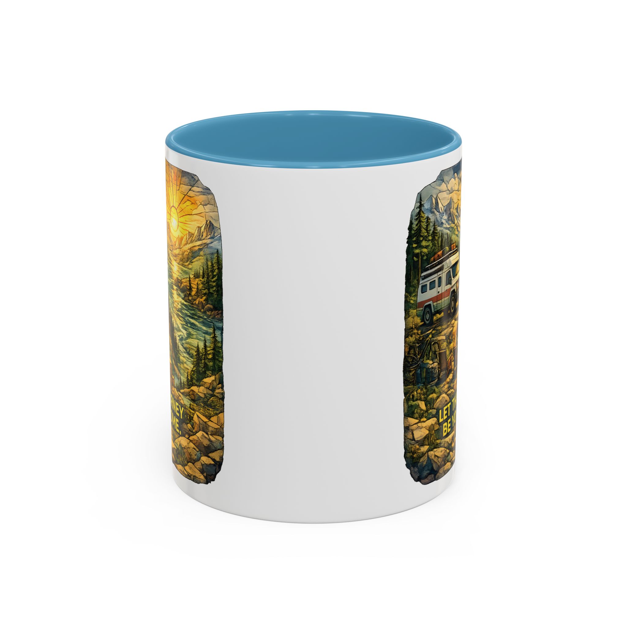 Accent Coffee Mug (11, 15oz) — "Let The Journey Be Your Home" Design Cubic-Line