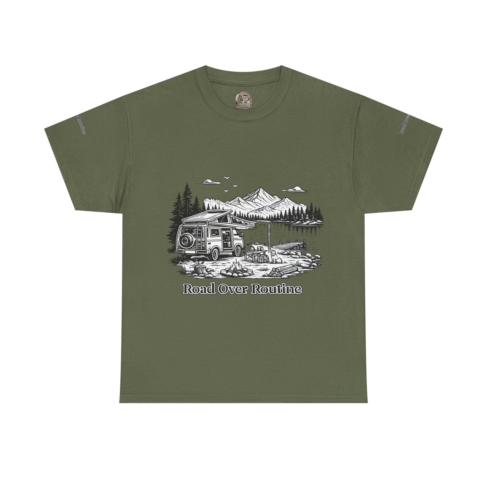Unisex Heavy Cotton Tee — "Road Over Routine" Design Minimal-Line